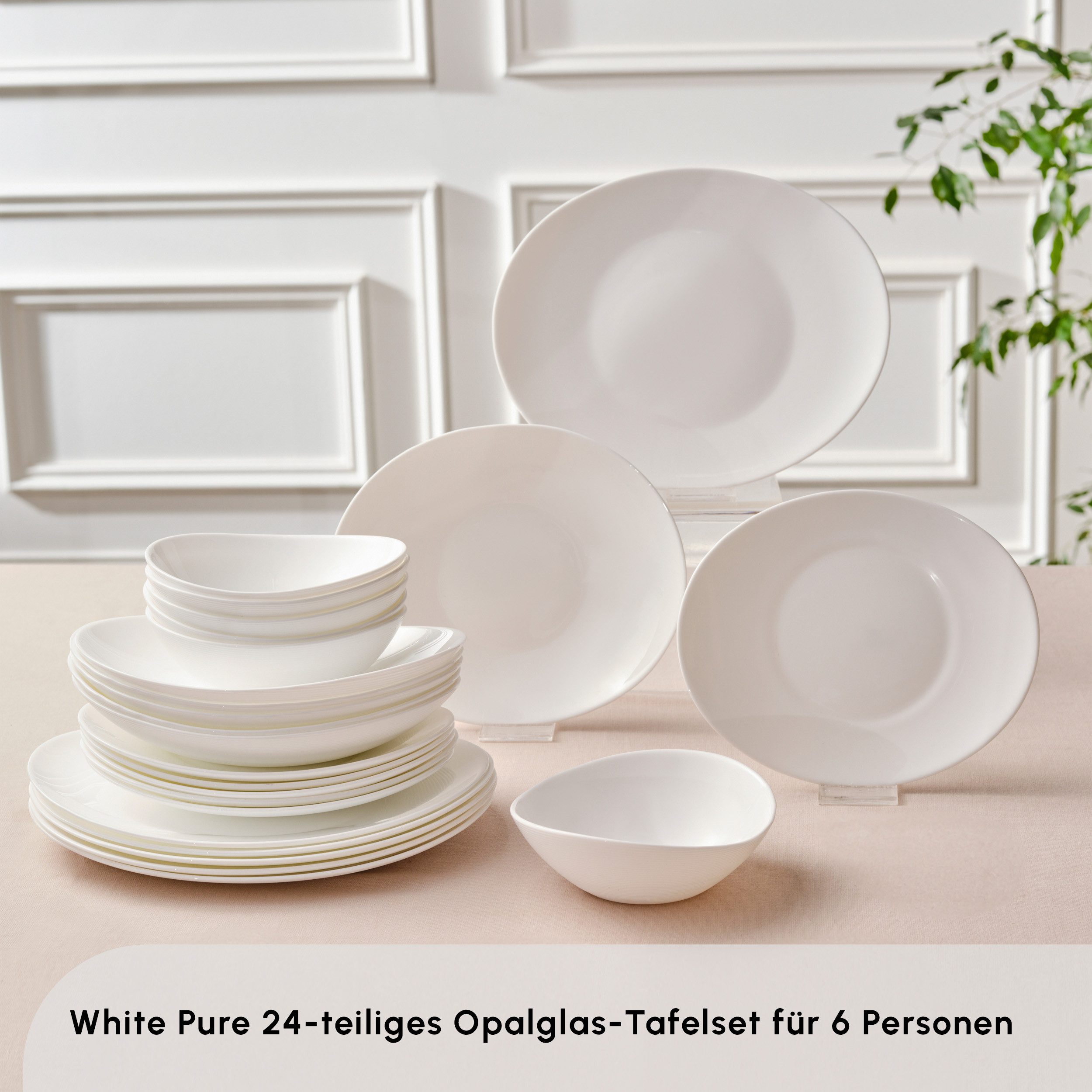 Karaca Geschirr-Set Karaca White Pure 24-teiliges Glas Geschirrset für 6 Personen, Weiß, 6 Personen, Glas, Handwäsche empfohlen