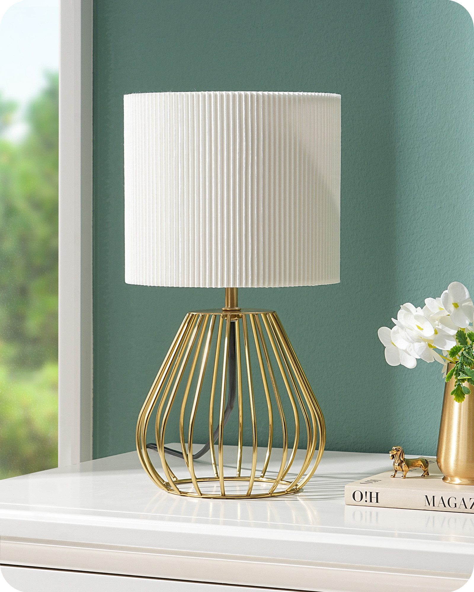 EDISHINE Nachttischlampe Dekolampe H29 cm mit Metallfuß, LED wechselbar, 2700 K Warmweiß, Vintage Tischleuchte mit E14 Leuchtmittel