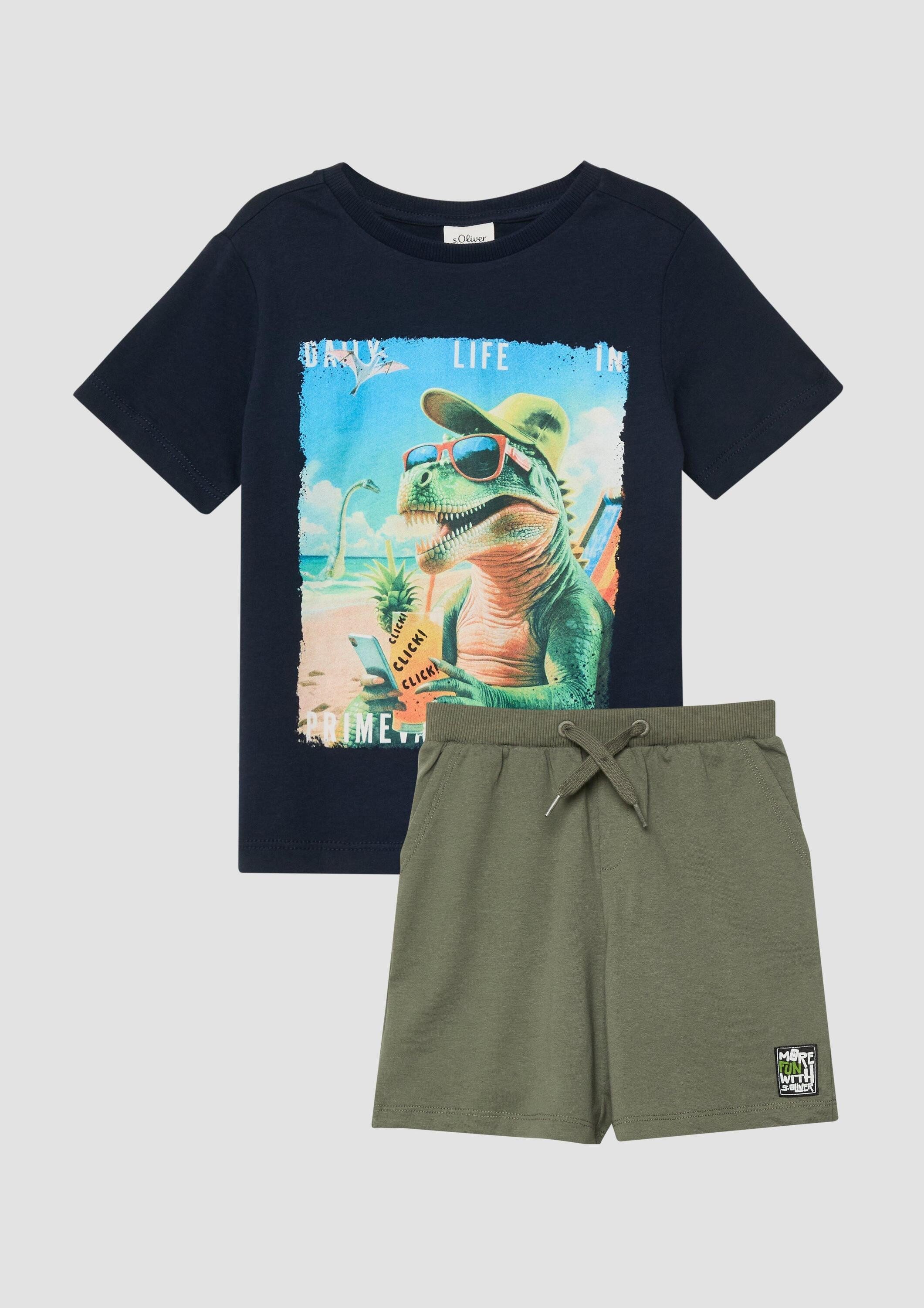s.Oliver Kurzarmshirt T-Shirt Set aus T-Shirt mit Frontprint und Jersey-Bermuda