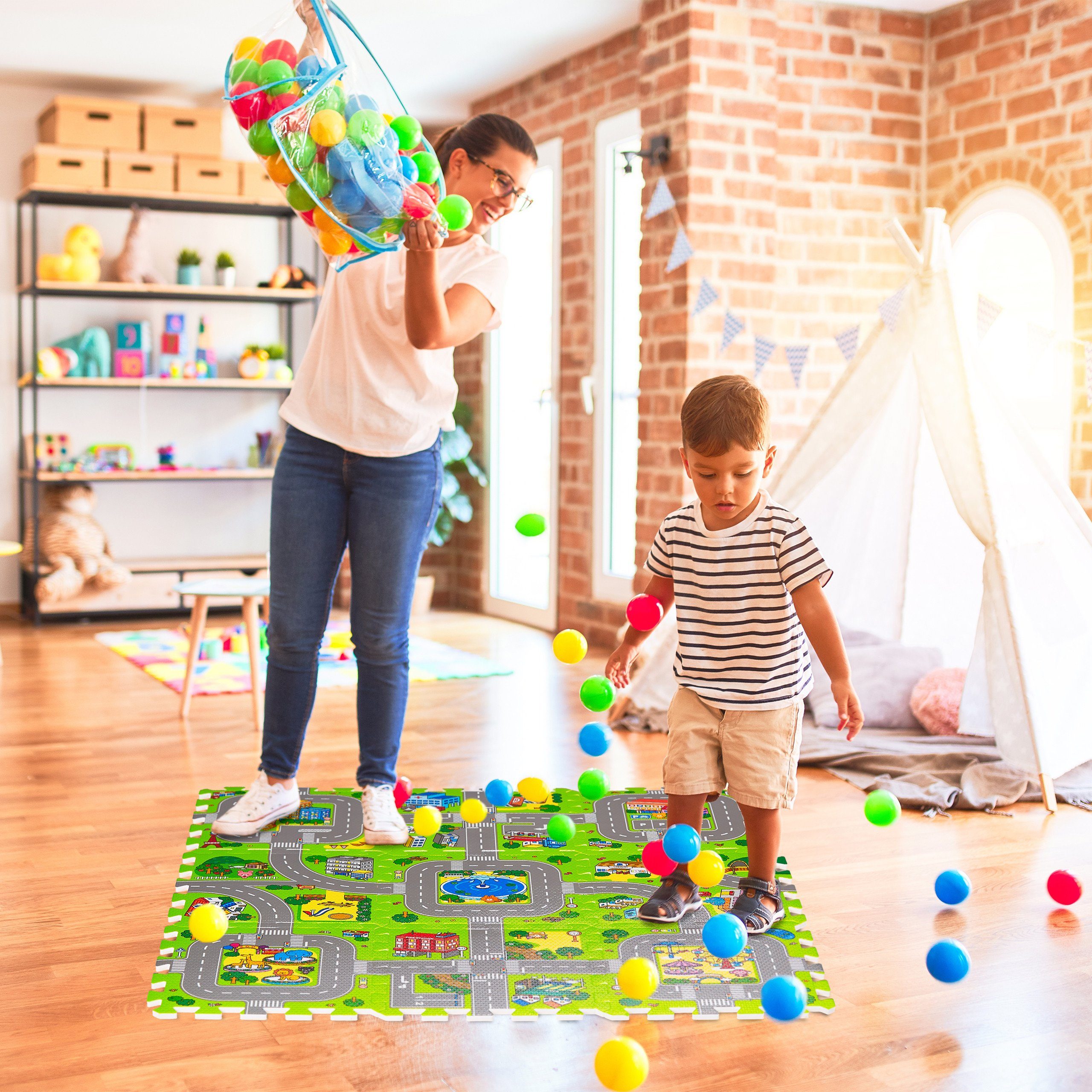 relaxdays Spielmatte Puzzlematte Straße mit Tieren günstig online kaufen