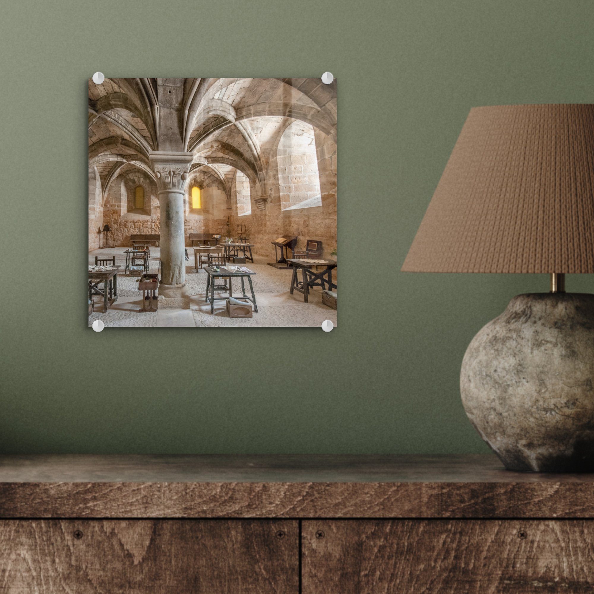 - Wandbild auf einem Glas (1 auf MuchoWow Glas - Acrylglasbild St), Glasbilder Bilder spanischen Kloster, Speisesaal Wanddekoration in Foto -