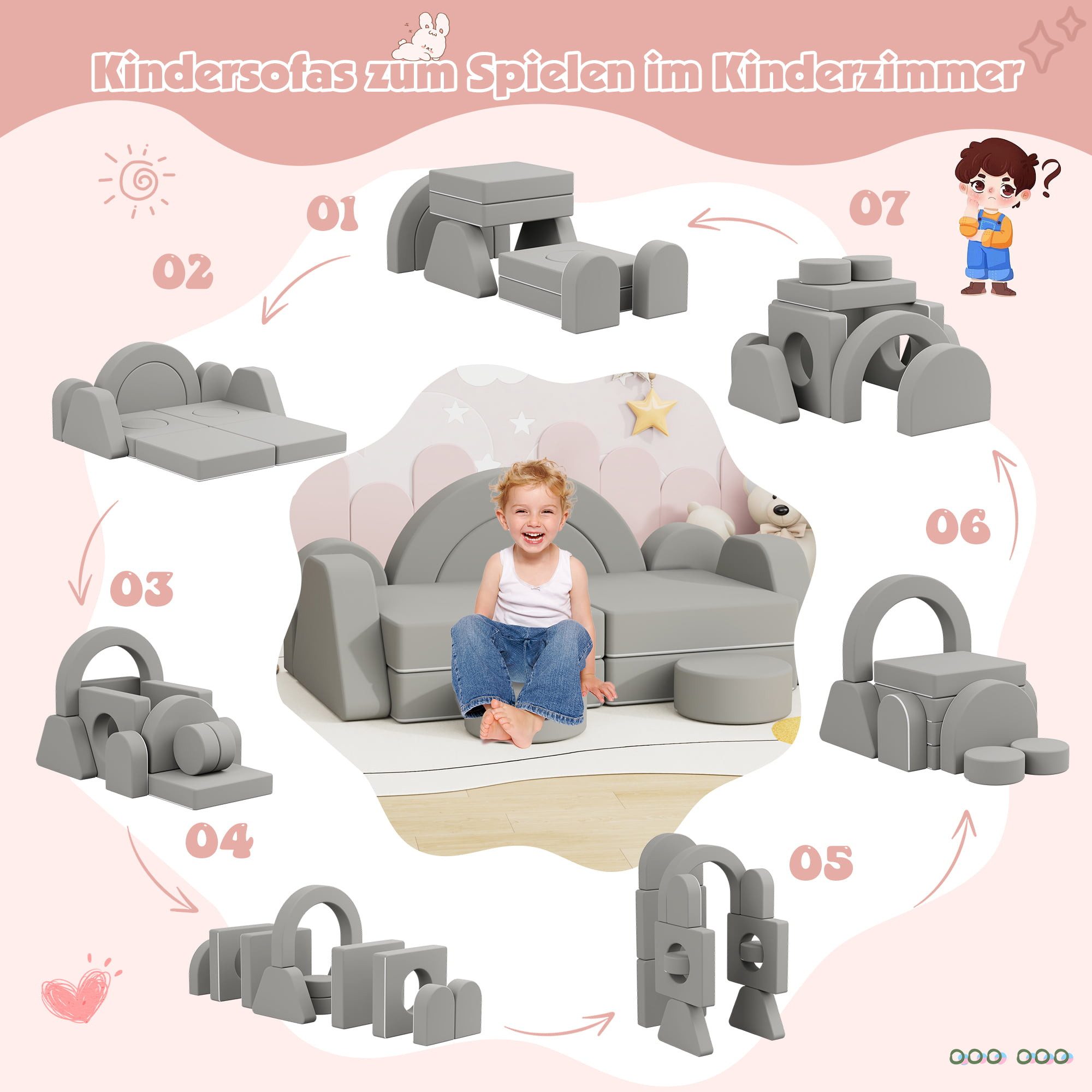radelldar Kindersofa Modulare Spielsofa, 12 Teile, aus Schaumstoff für Kind günstig online kaufen