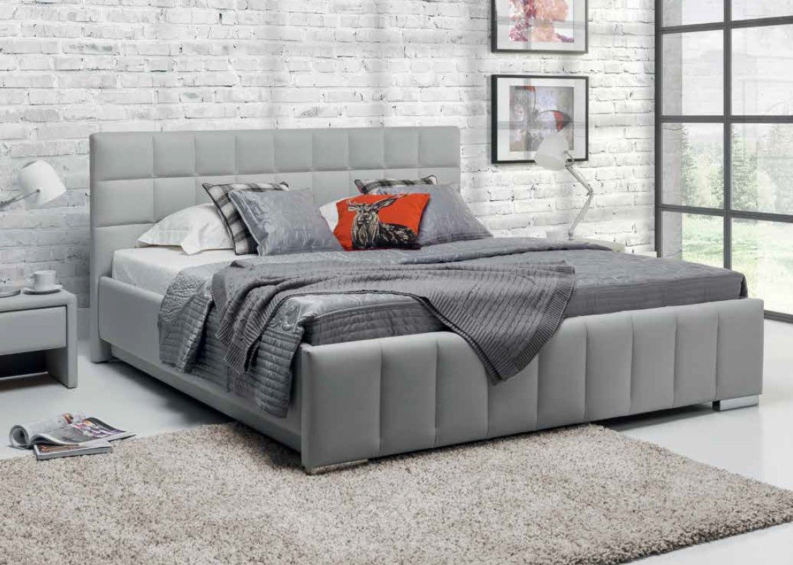 JVmoebel Polsterbett Elegantes Bett in Grau aus Leder und Textil mit Stauraum, Made in Europa