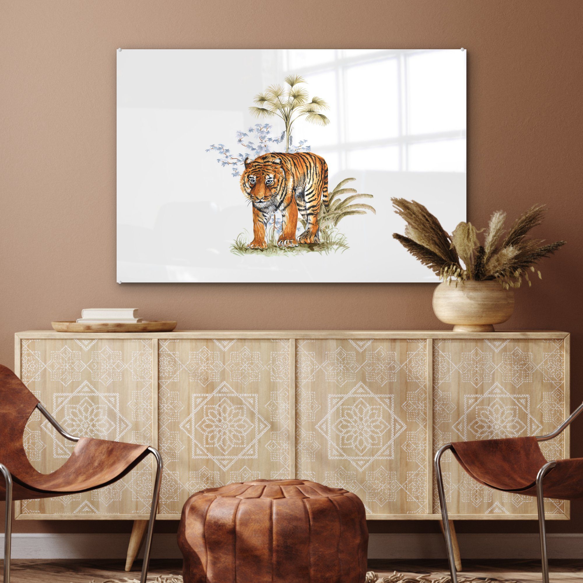 - (1 Wohnzimmer St), Pflanze Acrylglasbilder & Schlafzimmer - Weiß, Acrylglasbild Tiger MuchoWow