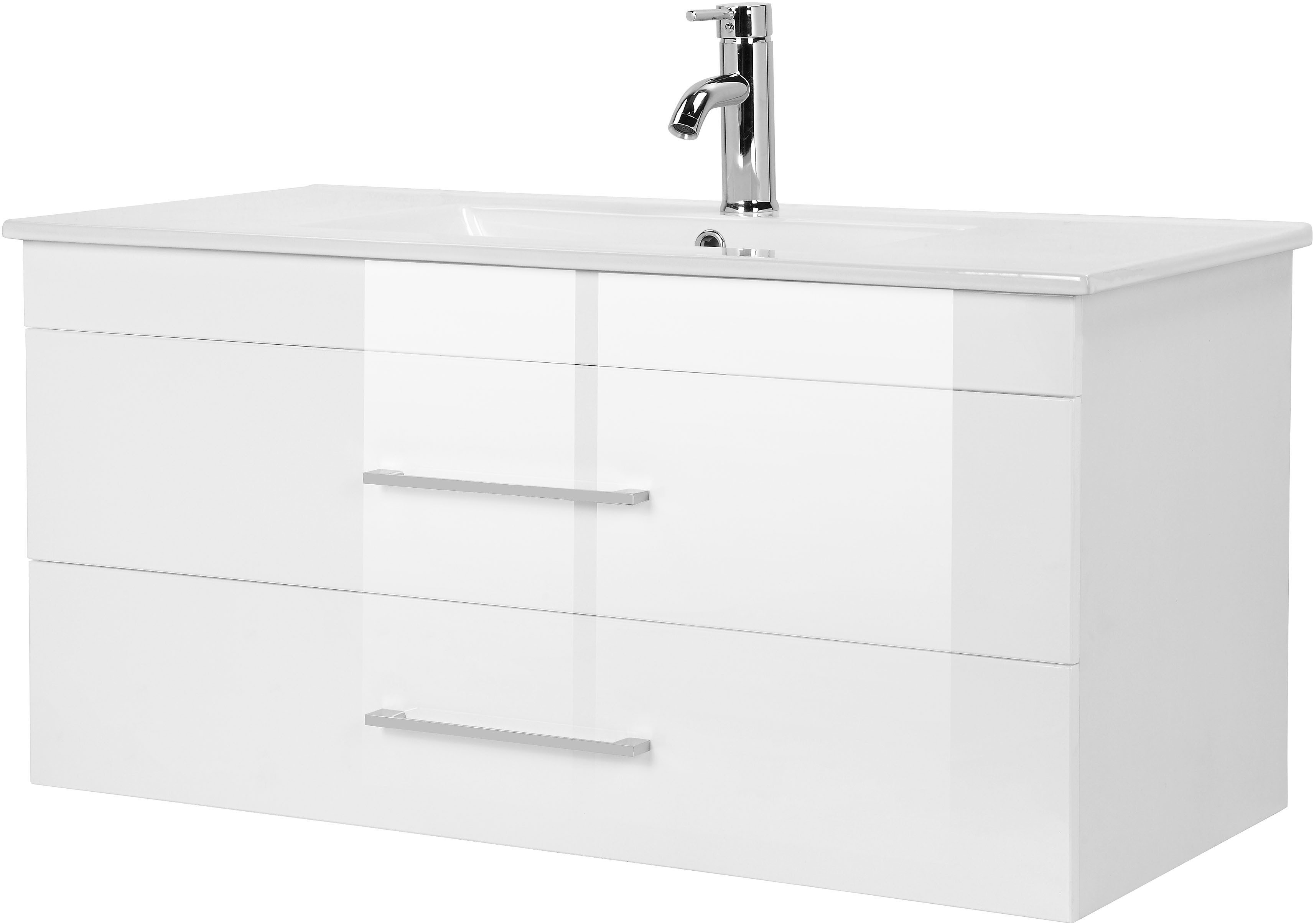 welltime Waschtisch Florenz (Komplett-Set), Waschplatz mit 2 Auszügen und Softclose Breite 100cm
