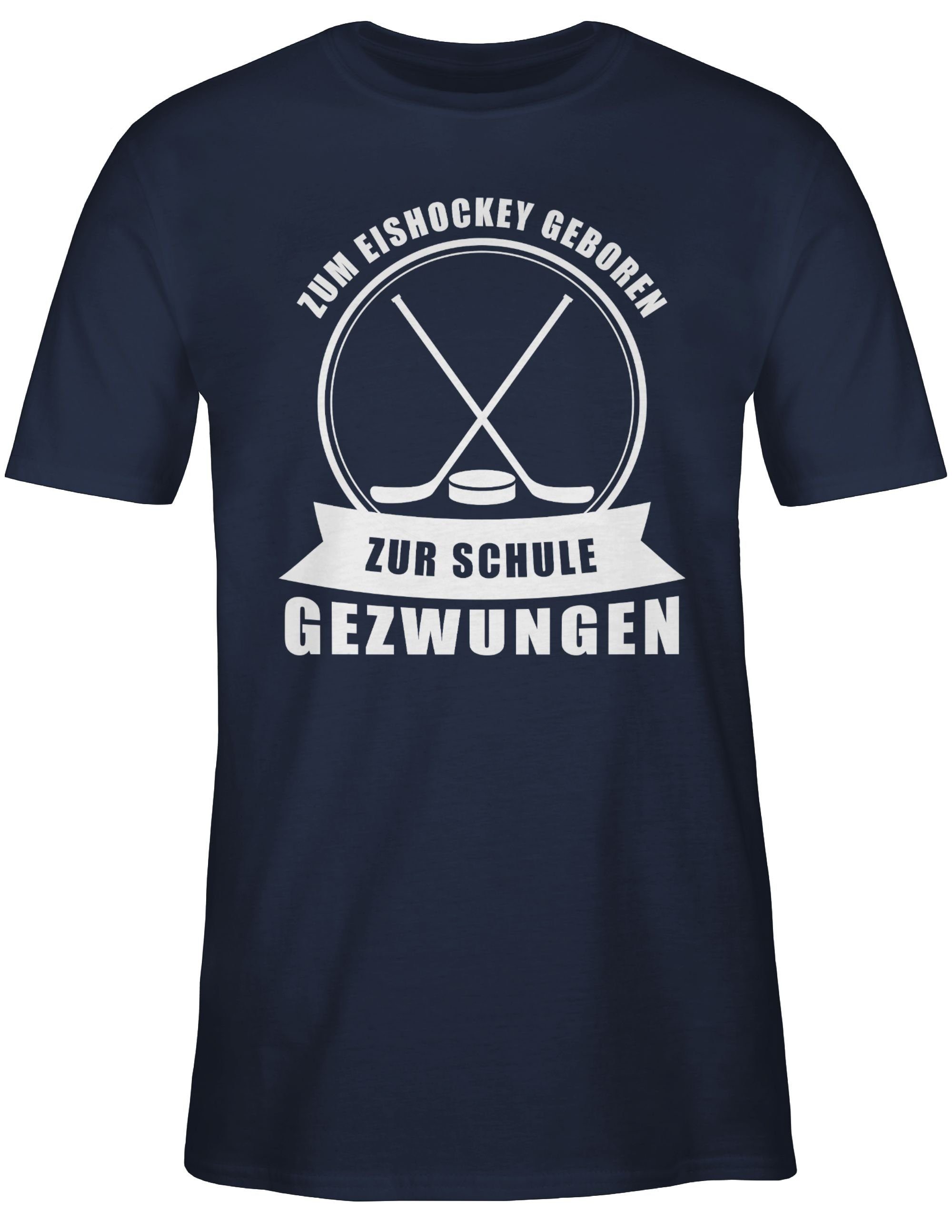 Zur Eishockey 2 Eishockey Blau Zum Navy geboren. T-Shirt gezwungen Shirtracer Schule