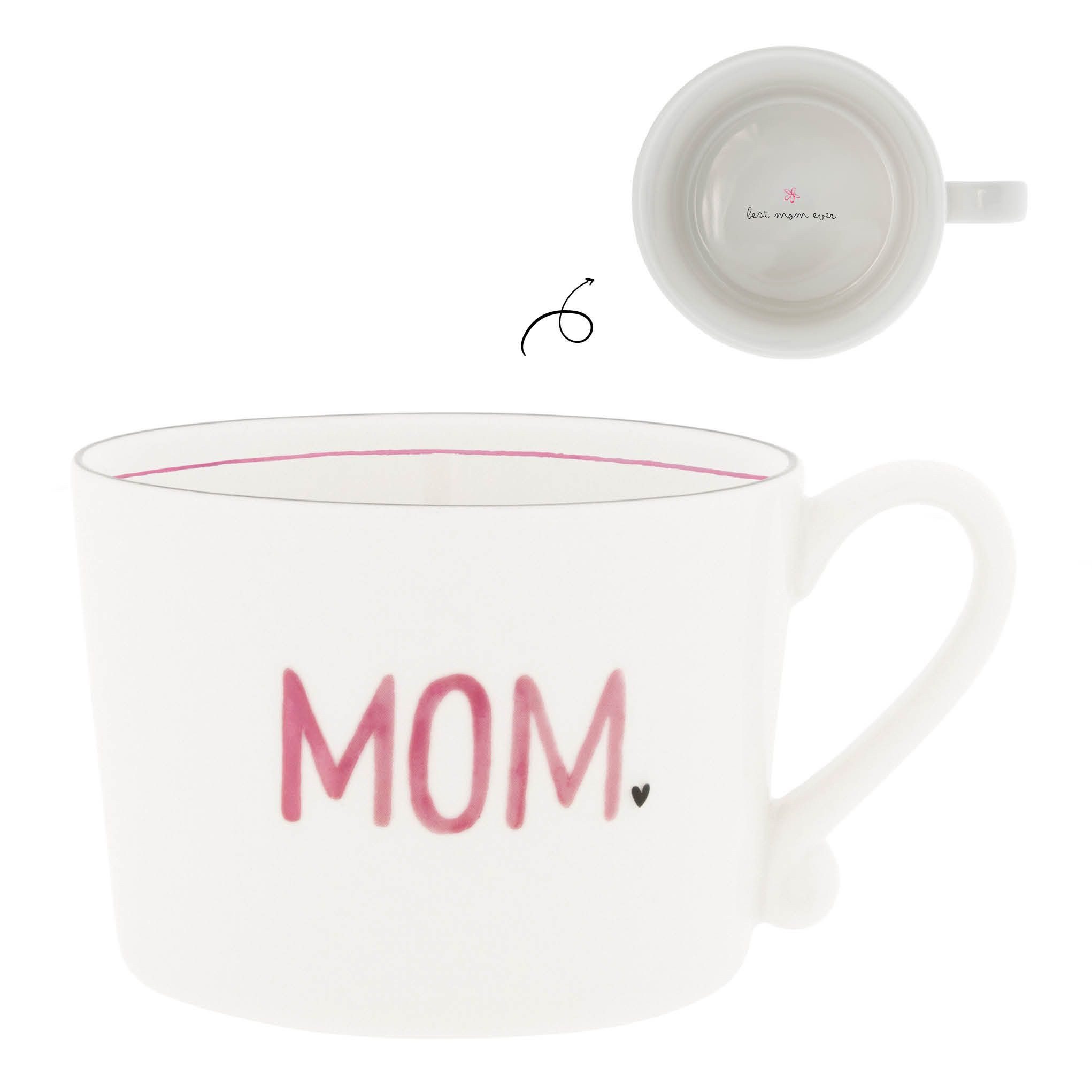 Bastion Collections Tasse Kaffeetasse „MOM“ Rosa, Geschenkidee Muttertag, Keramik, 250ml