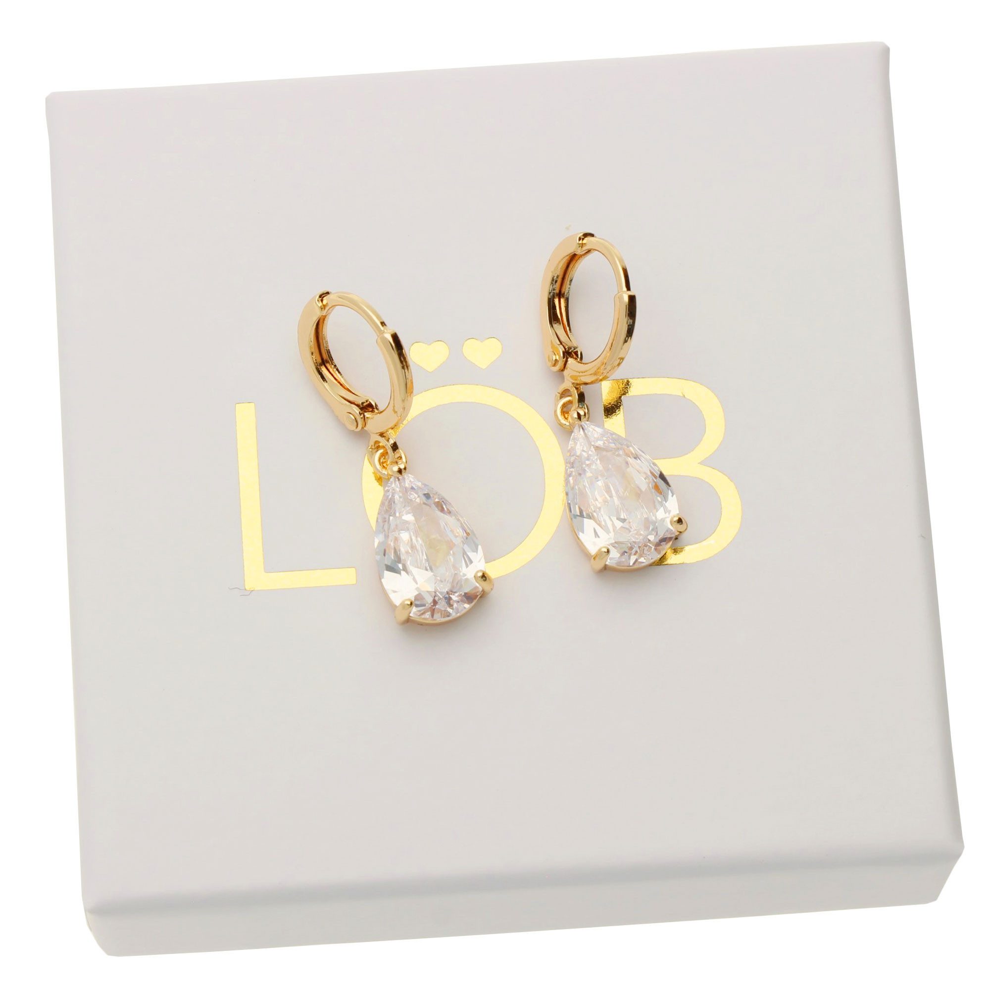 LÖB Paar Creolen Damen Ohrringe Hängend Creolen Tropfen Zirkonia Stein Anhänger Gold (Geschenke für Frauen Beste Freundin Mutter Mama Damen zum Geburtstag Weihnachten Weihnachtsgeschenke), Goldene Ohrhänger Tropfenform Weiß Brautschmuck Braut Strass Glitzer