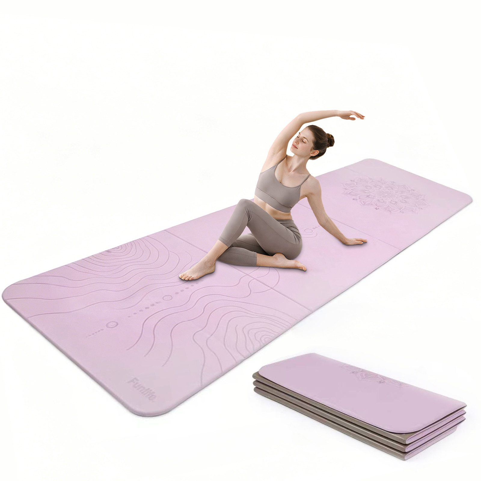 FunLife Yogamatte FOLD Design-Edition (Einzelmatte), 10 mm dick, faltbar, platzsparend, 190 × 66 cm