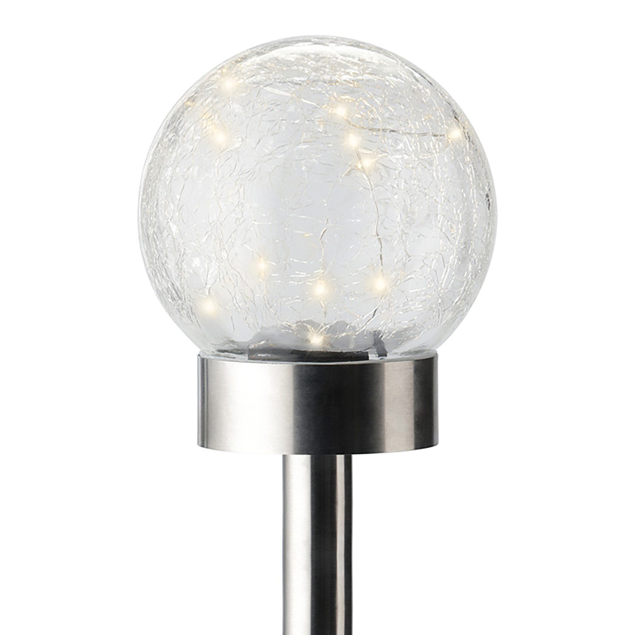 Lumineo LED Solarleuchte, Dauerlicht, warmweiß, Solar LED Außenleuchten 35cm Kunststoff Glas 2er Set Silber / Warmweiß