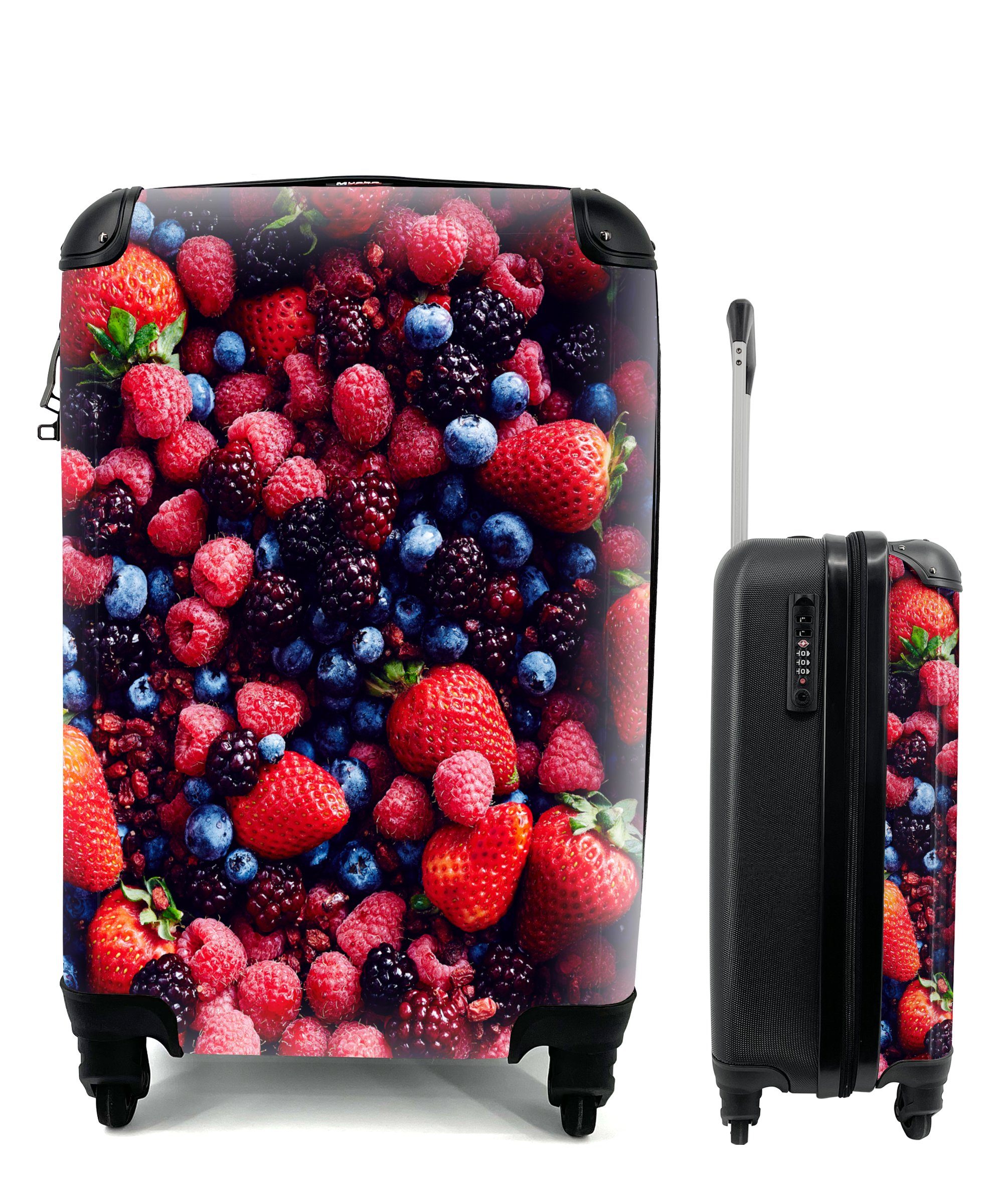 MuchoWow Handgepäckkoffer Erdbeeren - Heidelbeeren - Stilleben, 4 Rollen, Reisetasche mit rollen, Handgepäck für Ferien, Trolley, Reisekoffer