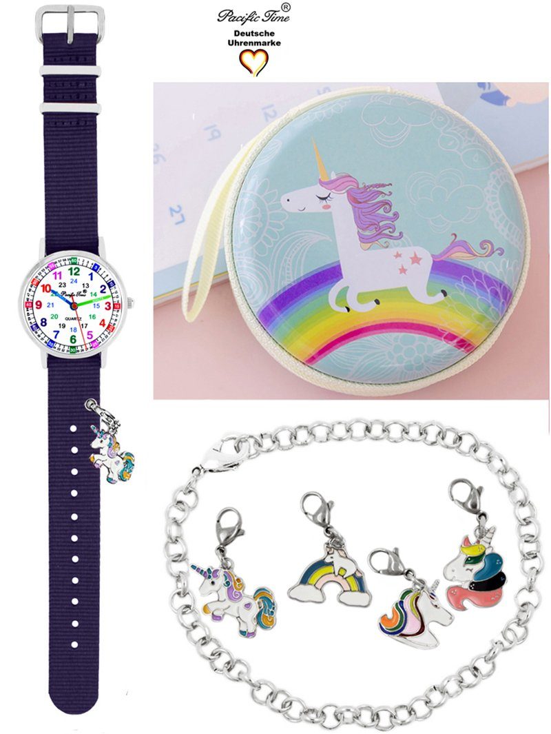 Pacific Time Quarzuhr Kinder Armbanduhr Lernuhr Wechselarmband mit Einhorn Charms, Mix und Match Design - Gratis Versand