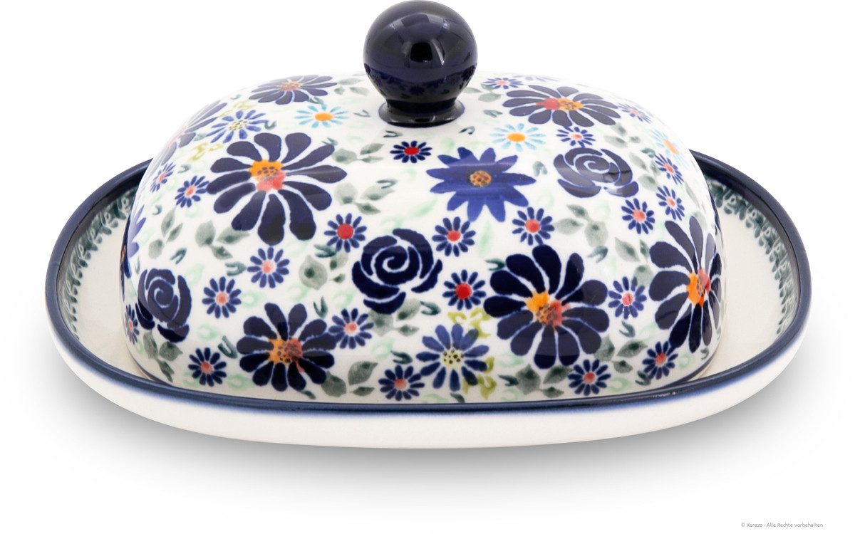 Bunzlauer Keramik Butterdose Bunzlauer Keramik Butterdose oval für 250g (1Stück Butter) Dekor DU126, Keramik