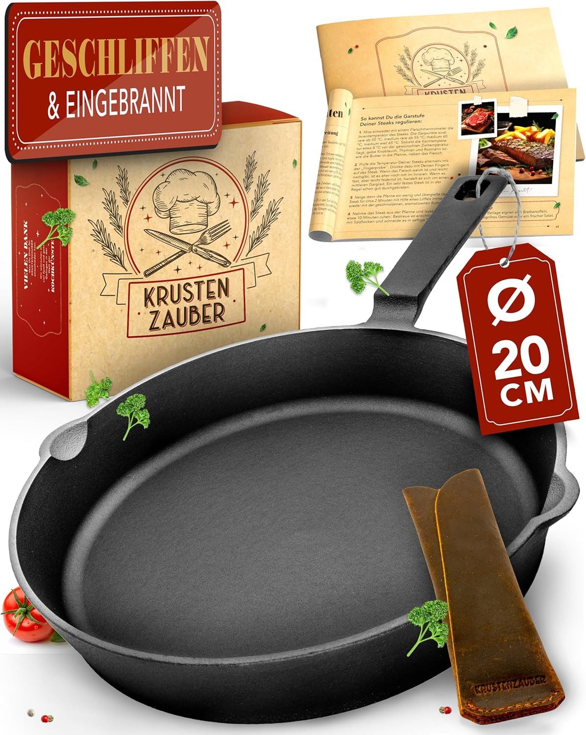 Krustenzauber Bratpfanne Geschliffene Gusseisenpfanne Induktion einzeln oder im Set