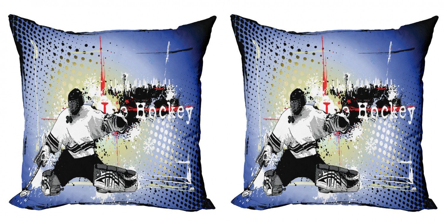 Kissenbezüge Modern Accent Doppelseitiger Digitaldruck, Abakuhaus (2 Stück), Eishockey Spieler Schnee Stadtbild