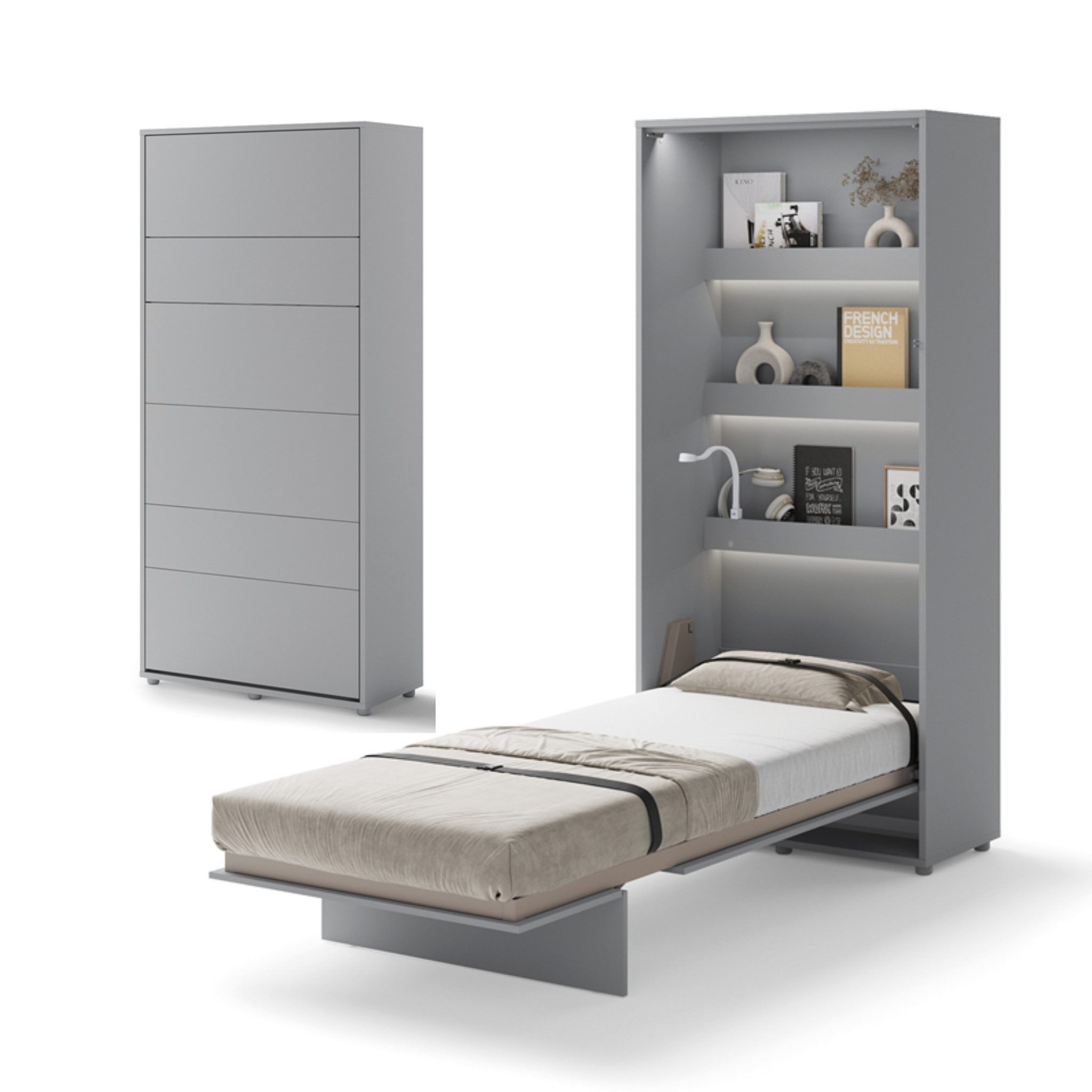 Friderik-EU Schrankbett Vertical Wandklappbett Lenart Bed Concept - inklusive Trageservice Vertikales Wandklappbett mit pneumatischer Hebehilfe, Soft-Close