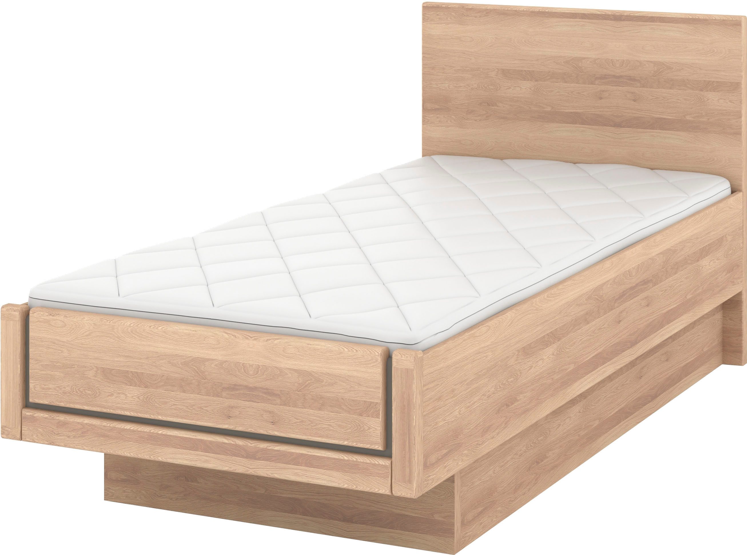 Musterring Holzbett Sorrent, Bettgestell, Bettrahmen, teilmassiv Eiche (MADE IN GERMANY), Eiche teilmassiv, Liegehöhenverstellung, in schwebender Optik