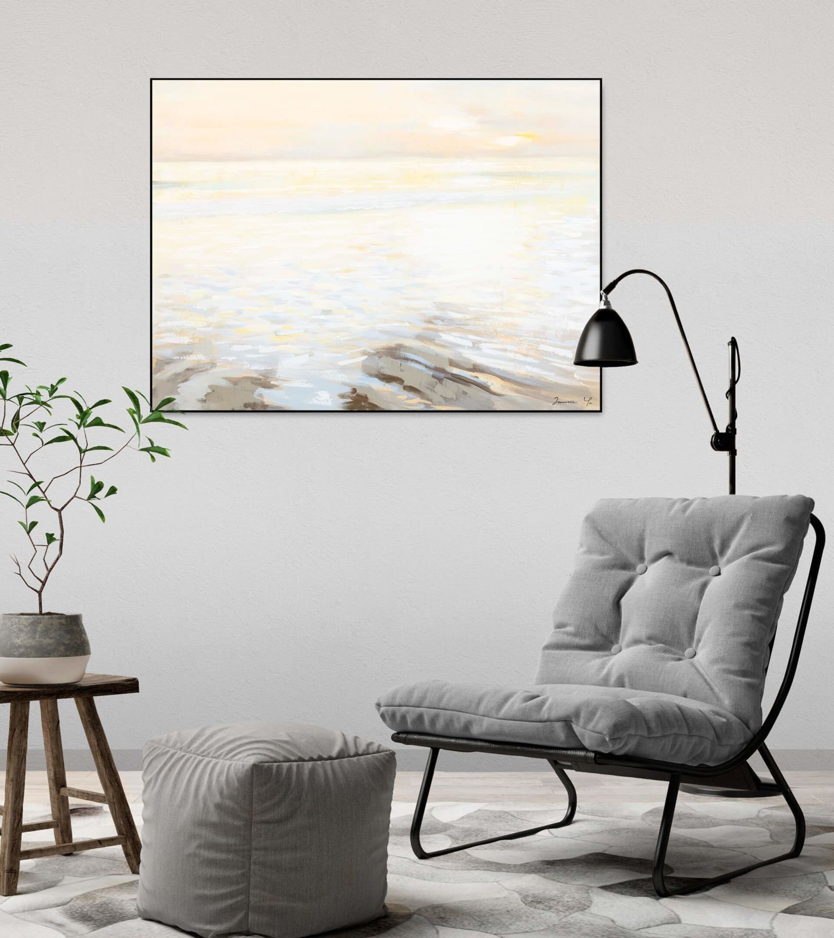 Wohnzimmer Gemälde Meer Wandbild 100% HANDGEMALT KUNSTLOFT cm, Erwachendes 100x75 Leinwandbild