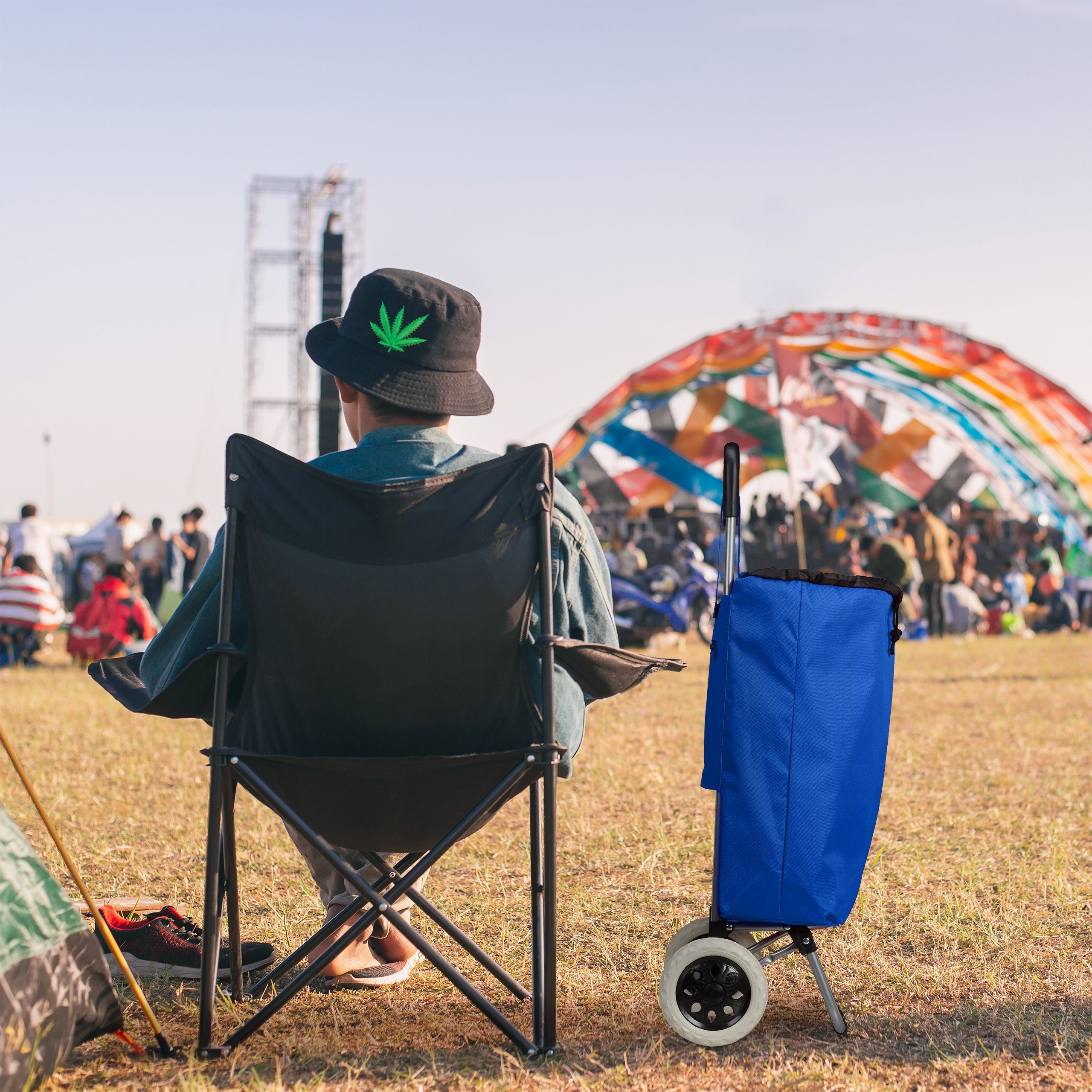 relaxdays Einkaufstrolley faltbar, Dunkelblau günstig online kaufen