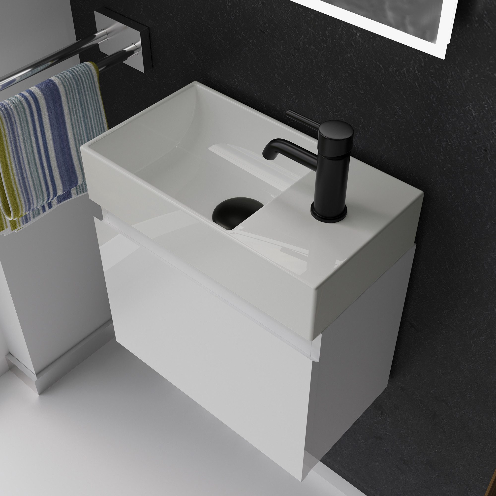 Alpenberger Badmöbel-Set - Waschbecken mit Unterschrank - Badschrank Komplett Vormontiert, (2-tlg., Badezimmerschrank schmal), Komplett vormontierter Waschbeckenunterschrank mit Softclose