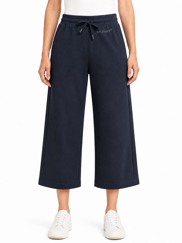 salzhaut 7/8-Hose Damen Culotte-Sweathose Döppen in 7/8-Länge - Hosenrock unifarben Elastischer Taillenbund, Tunnelzug mit Bindeband, Eingrifftaschen