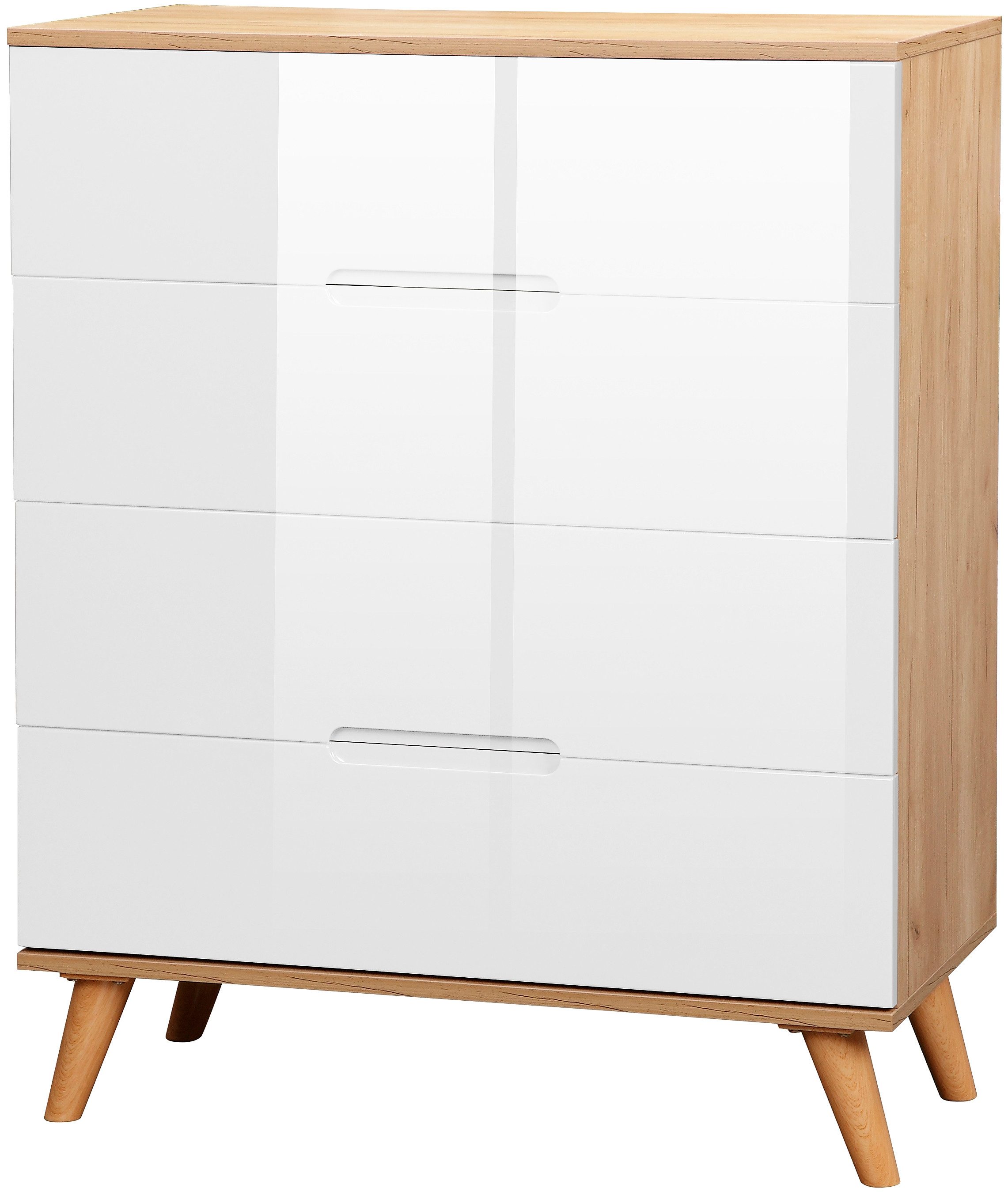 andas Schubkastenkommode Lund Schlafzimmerschrank Wäscheschrank mit hochglänzenden Fronten (Kommode mit 4 Schubladen für viel Stauraum), Schlafzimmerkommode Bestseller im skandinavischem Design