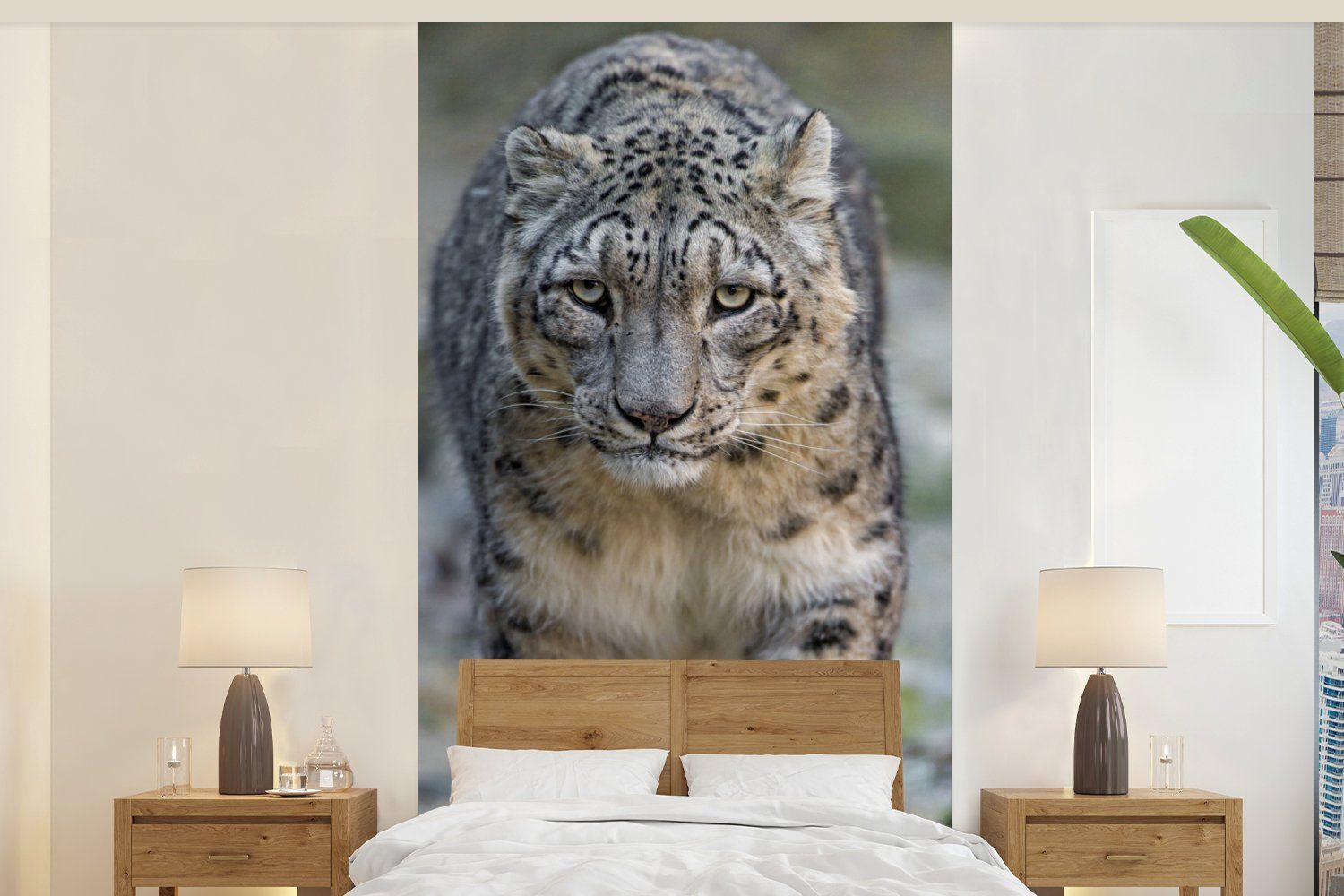 MuchoWow Fototapete Leopard - Steine - Spaziergang, Matt, bedruckt, (2 St), Vliestapete für Wohnzimmer Schlafzimmer Küche, Fototapete