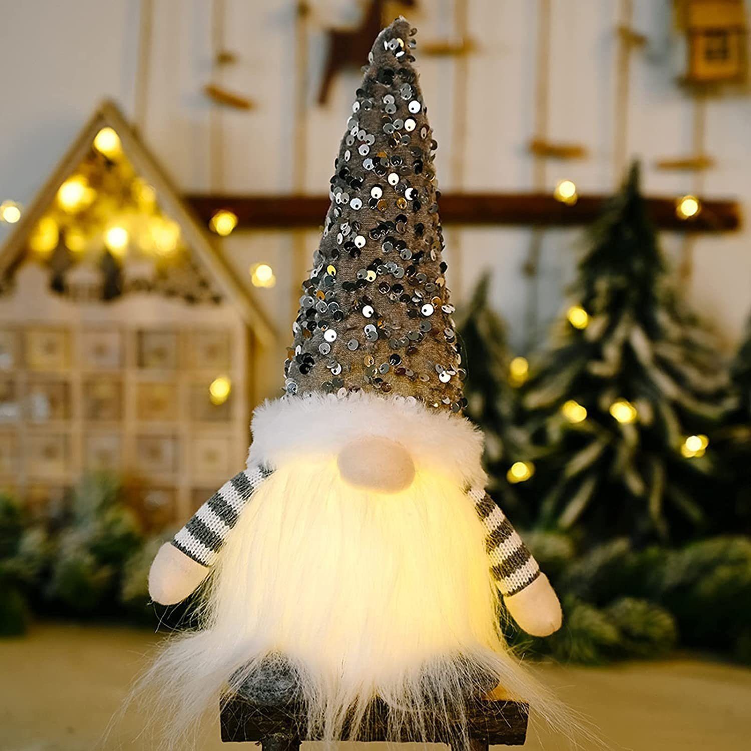 DOPWii Dekohänger Weihnachten Wichtel mit Licht Weihnachtszwerg Plüsch Grau