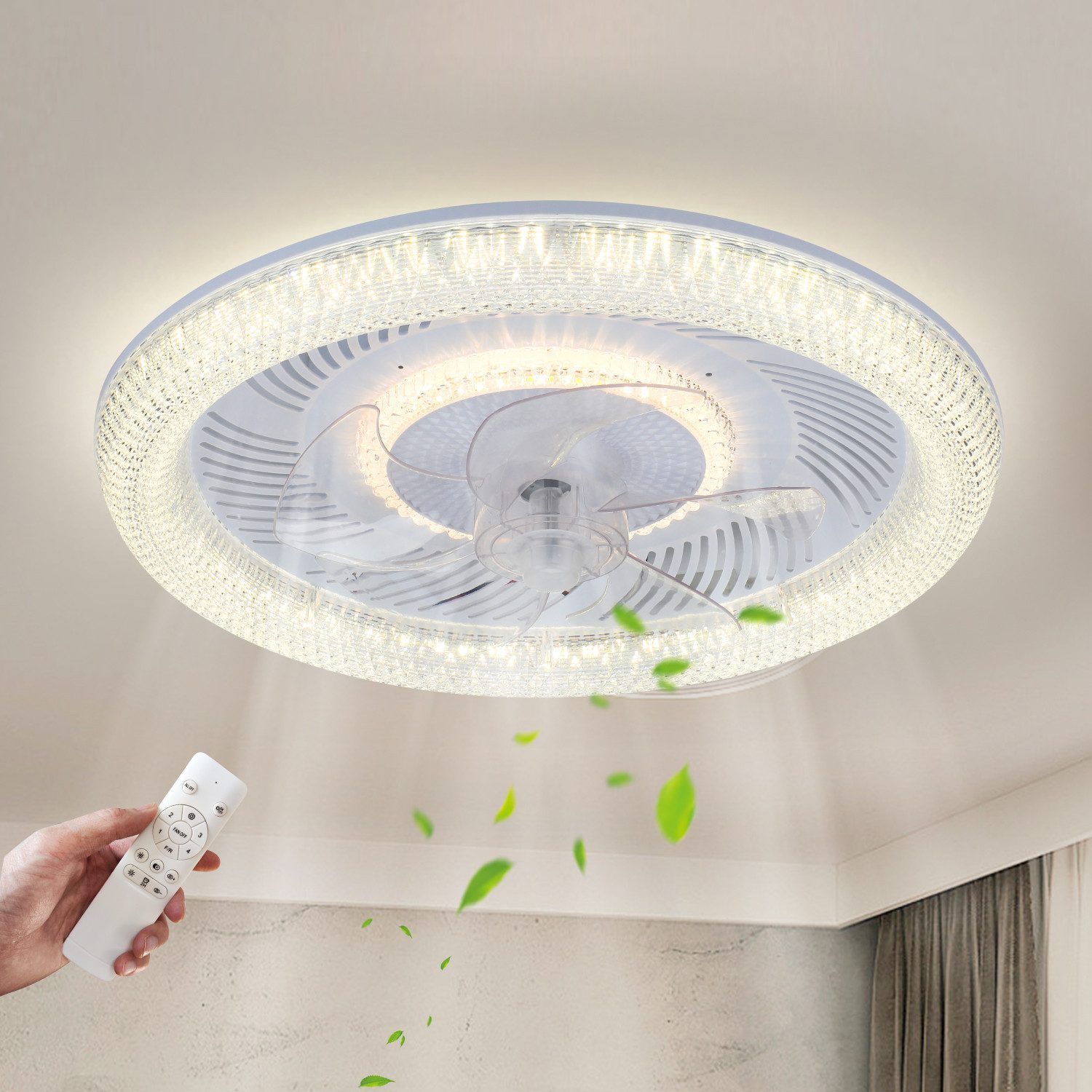 JDONG Deckenventilator Mit Beleuchtung Leise 54W Dimmbar Deckenleuchte Mit Fernbedienung, Für Schlafzimmer Wohnzimmer Esszimmer Arbeitszimmer