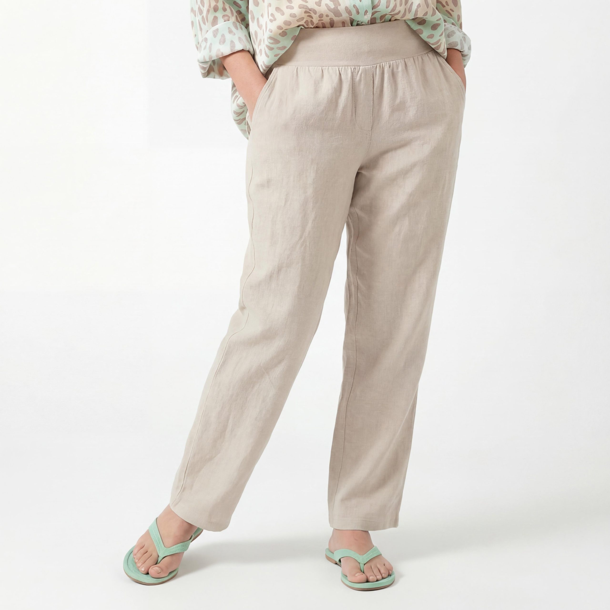 OriginalYou Leinenhose Sommerhose Damen Leinen Schlupfhose mit Elastikbund Straight Leg Stil Erhältlich von 36 bis 44, 100% Leinen, weicher Komfortbund