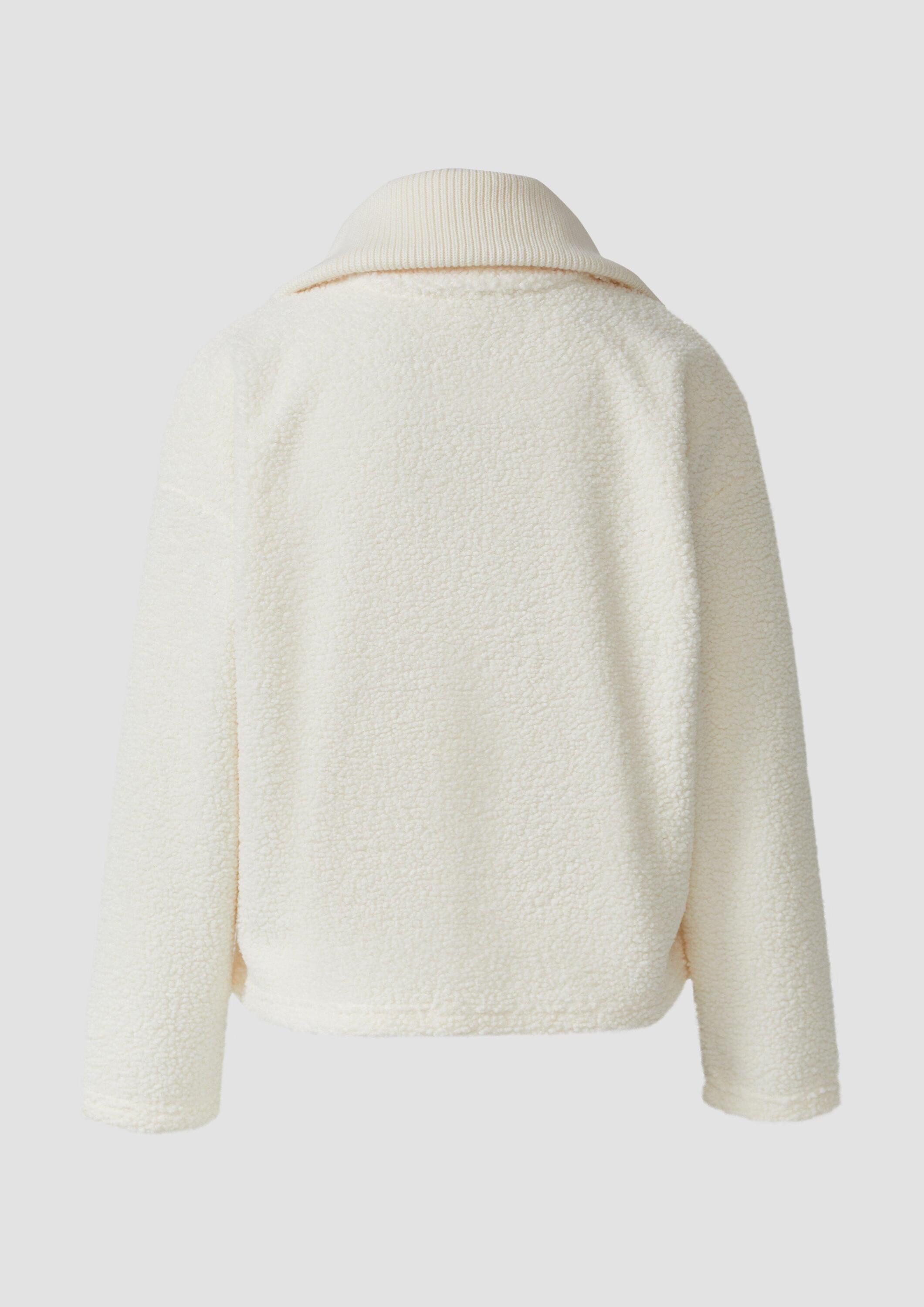 s.Oliver Sweatjacke Sweatshirt Jacke Leichte Teddyplüsch-Jacke mit Strickkragen