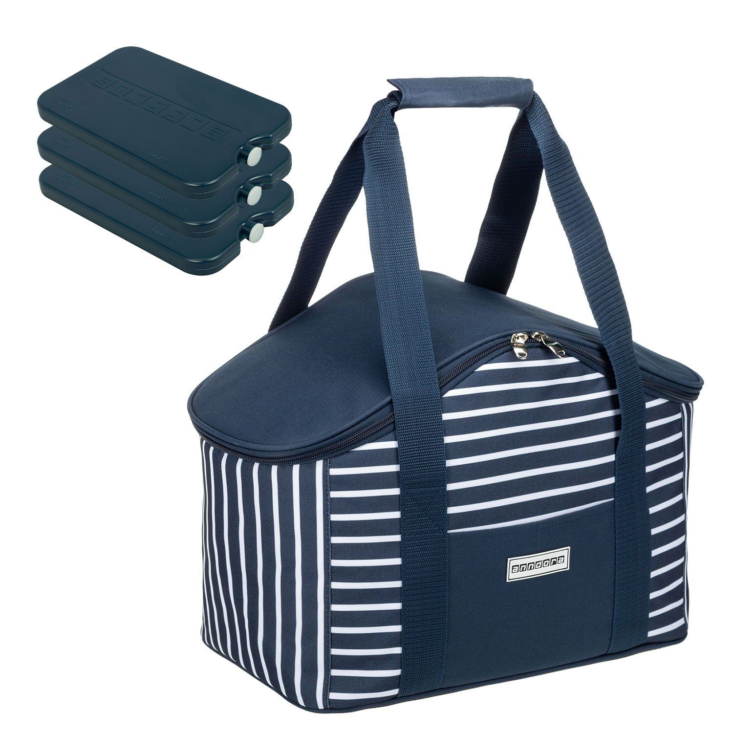 anndora Picknickkorb Kühltasche mit Tragegriff - Farbwahl + 3 Kühlakkus navy blau