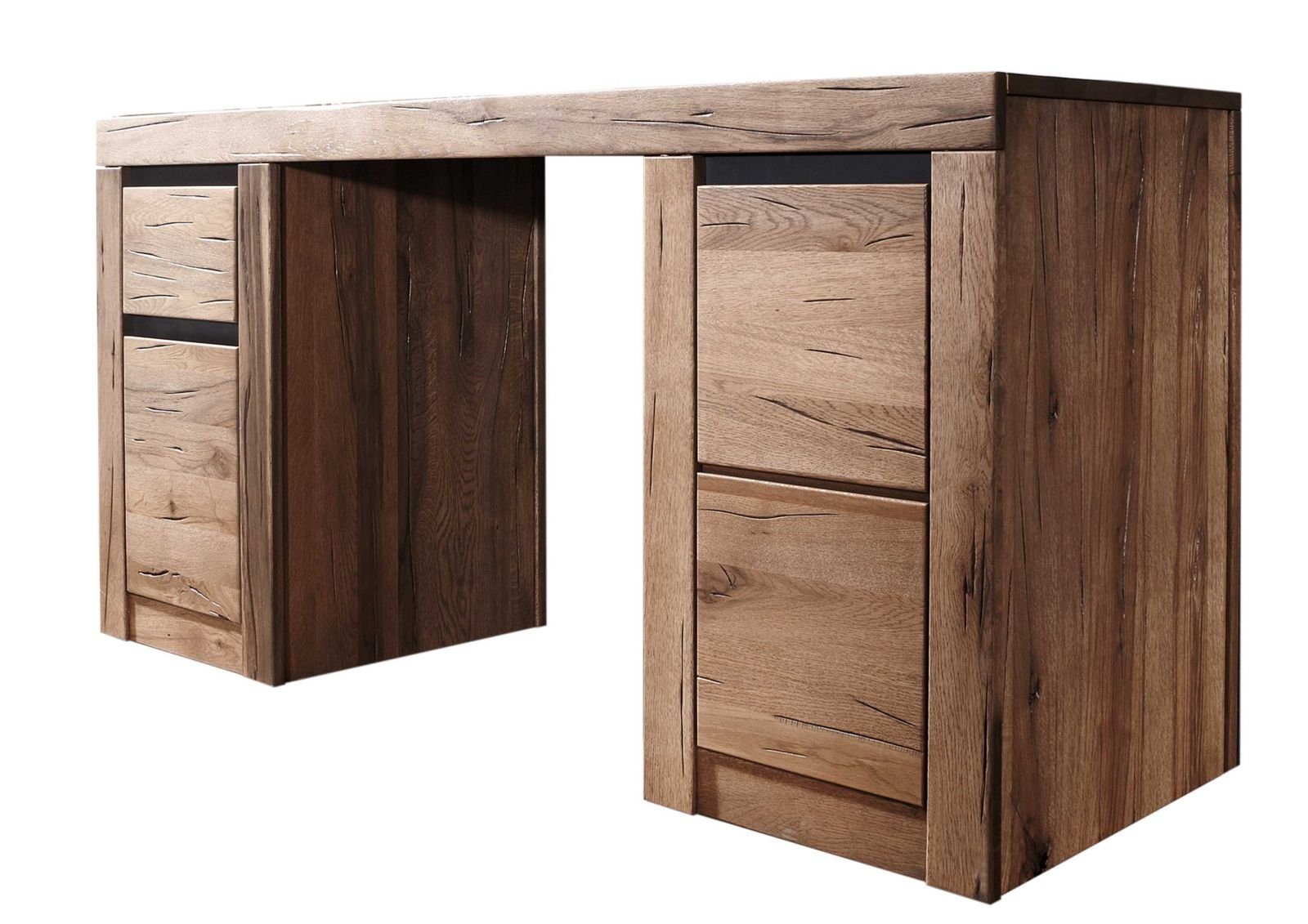 Massivmoebel24 Schreibtisch MONTREUX (Massivholz, Massivholztisch), Wild-/Zerreiche 150x50x75 tabacco brown geölt MONTREUX #319