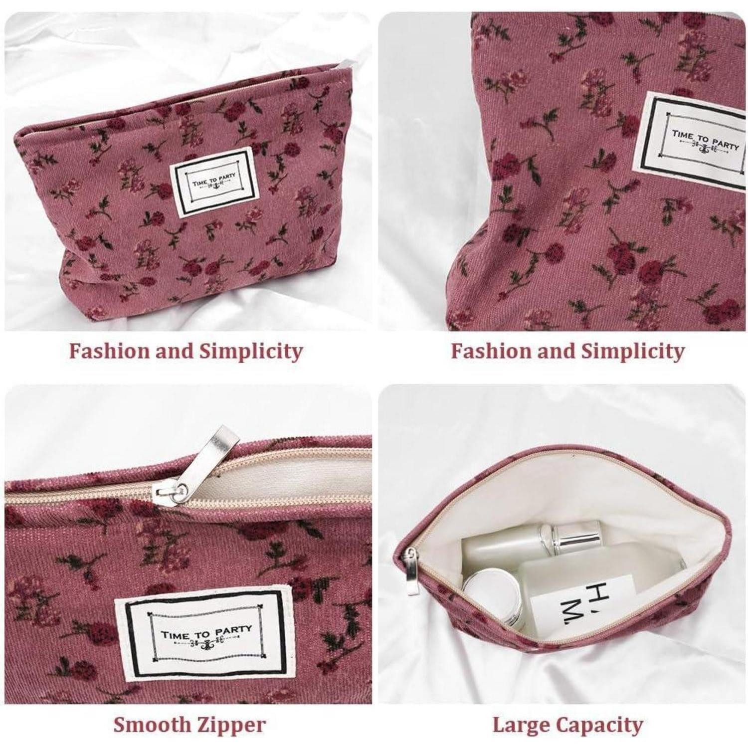 LuxusKollektion Kosmetiktasche Aucuu Kulturtasche Kosmetiktasche Cord Blumenmuster Groß Tragbar – Bild 3 von 5