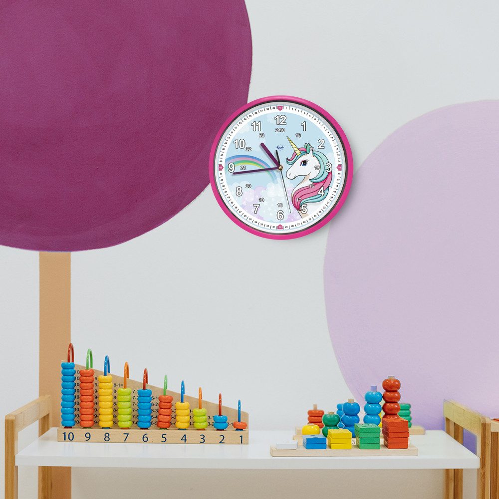 Bruni Wanduhr Einhorn Kinderwanduhr ohne Tickgeräusche (29 cm, bruchsichere Polyacryl-Scheibe, ohne Tickgeräusche) – Bild 5 von 5
