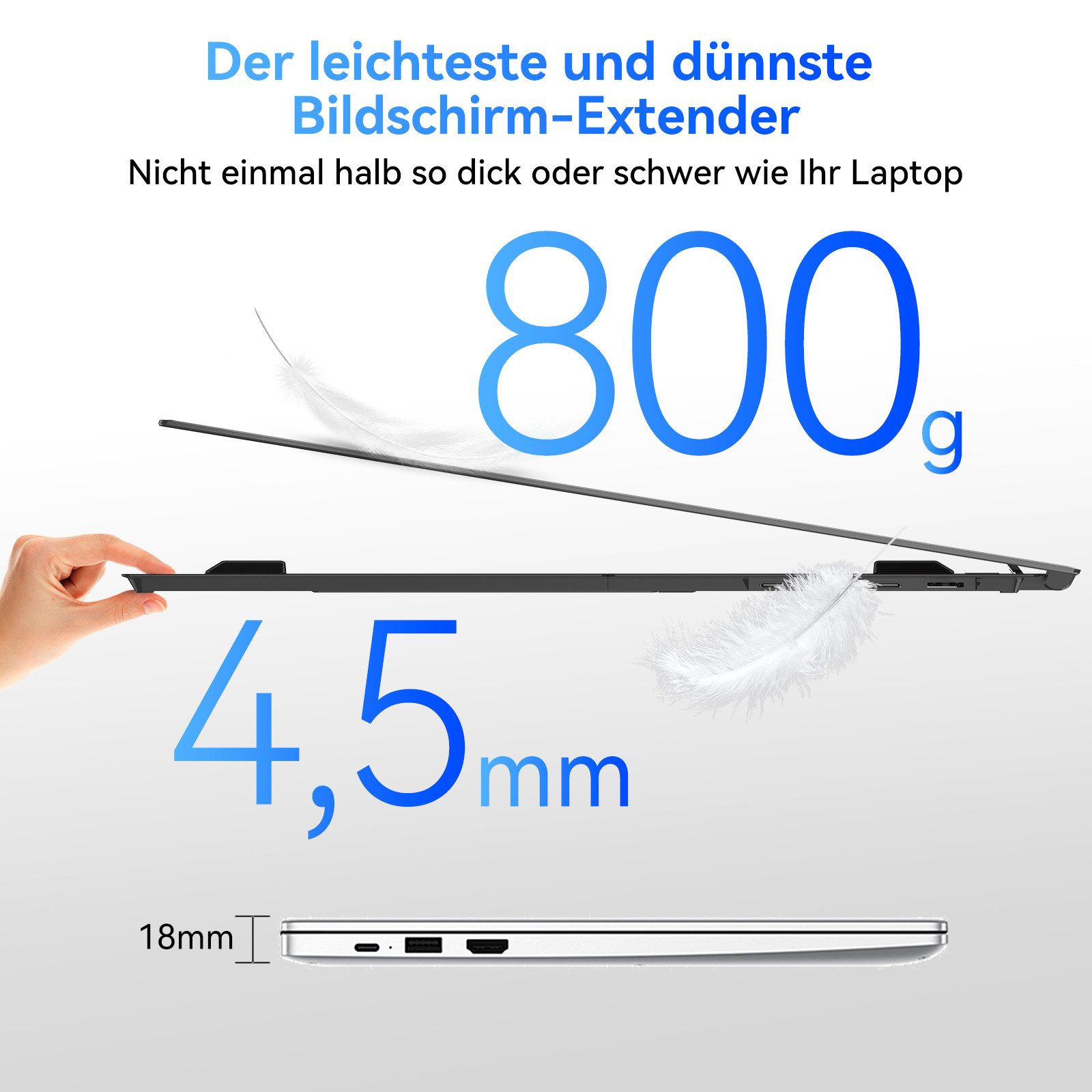 blackview 15.6 Zoll FHD Gaming Monitor SCM8, Ultra-dünne, LCD, IPS, 1920x1200 Portabler Monitor (1920x1200 px, Full HD, IPS, 800g, 180°, 14-17,3 Zoll & Windows/Mac/Android/Chrome-Kompatibilität)