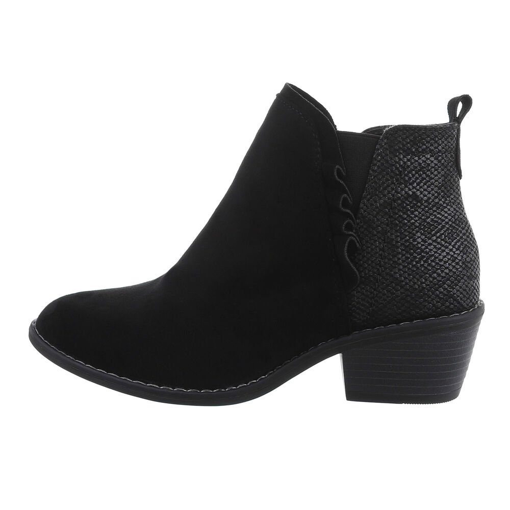 Ital-Design Damen Cowboyboots Western Stiefelette Blockabsatz Western- & Bikerboots in Schwarz