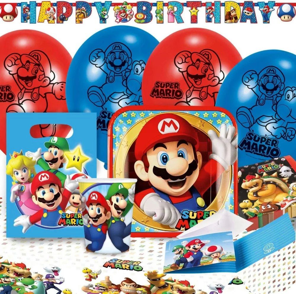 Super Mario Einweggeschirr-Set Super Mario XL Geburtstag Deko Set 60tlg.Geschirr Kinder Partyset (60-tlg), 8 Personen, Pappe Papier