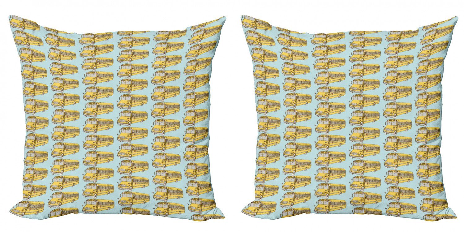 [Überraschender Preis realisiert! ] Kissenbezüge Modern Accent Doppelseitiger Alte Retro Muster Schulbus Abakuhaus Schule (2 Stück), Digitaldruck