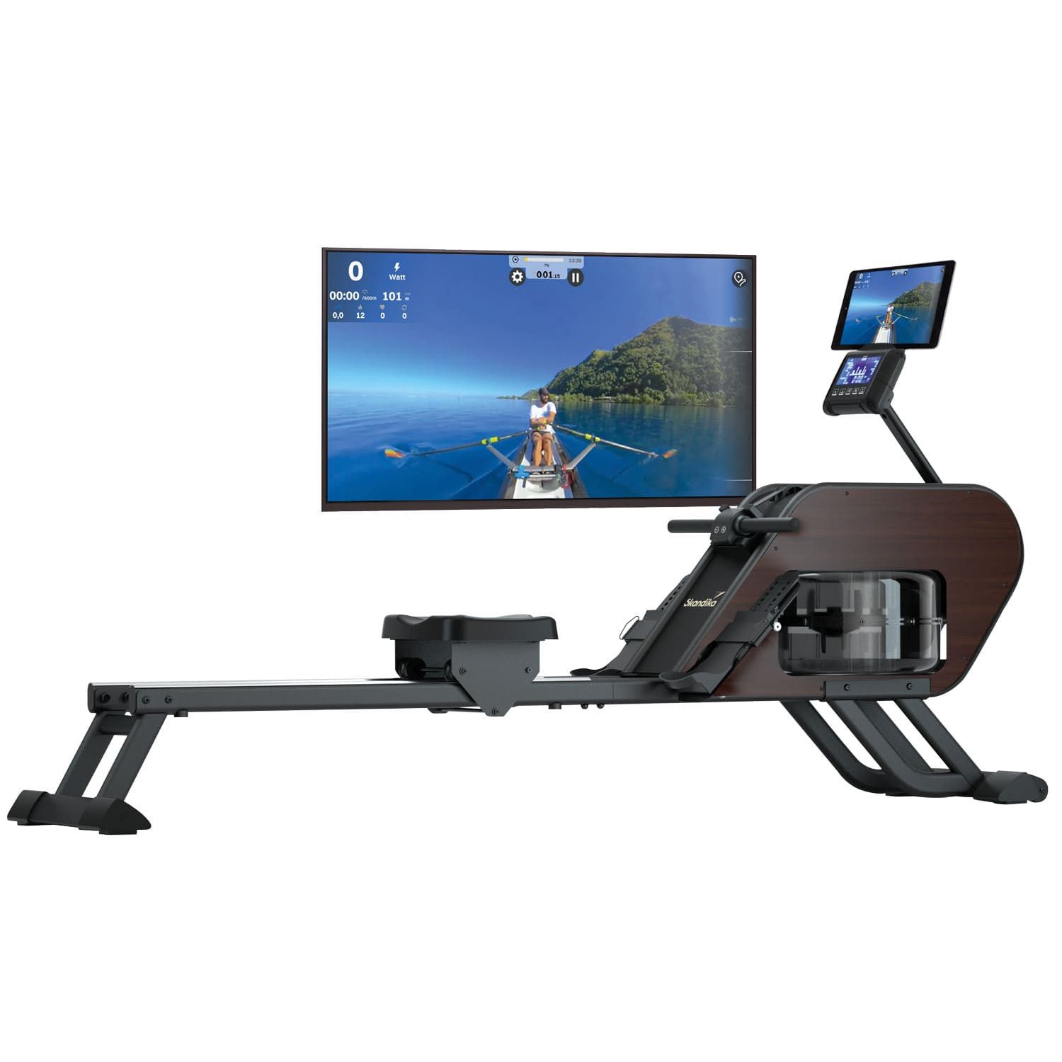 Skandika Rudergerät Nemo III Hybrid, Wasser- und Magnetwiderstand, aufstellbar, für Zuhause, 15 Programme, bis 200 cm, App-kompatibel, LCD-Computer