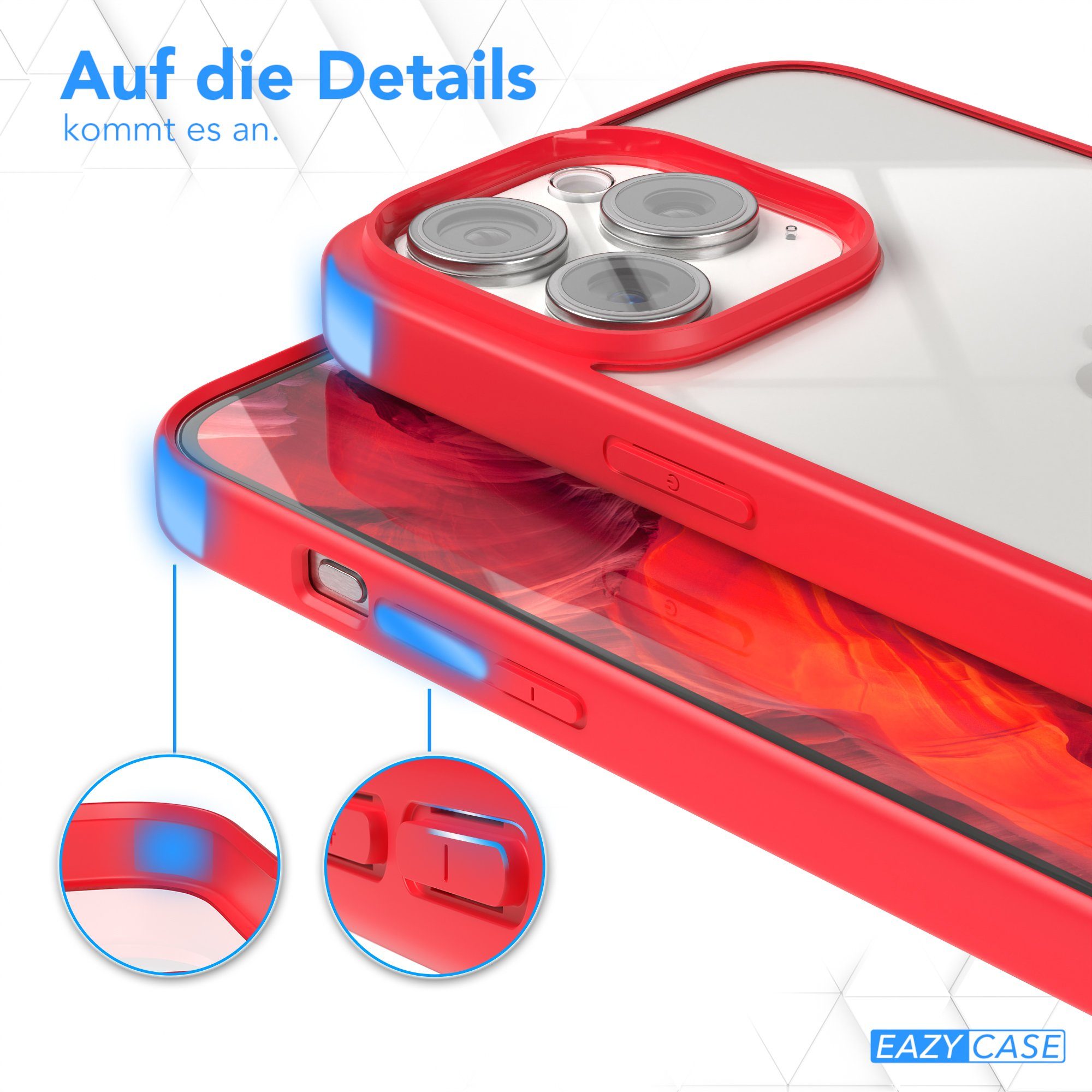EAZY CASE Handyhülle Bumper Case für Apple iPhone 15 Pro Max 6,7 Zoll, Hülle Transparent Backcover kratzfest Slim Cover Durchsichtig Rot – Bild 4 von 5