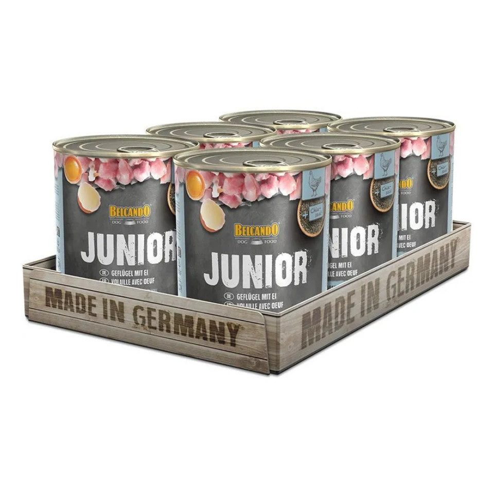 Belcando Junior Geflügel mit Ei - hochwertiges Nassfutter aus der Dose 6x800g, Nassfutter für: Hunde