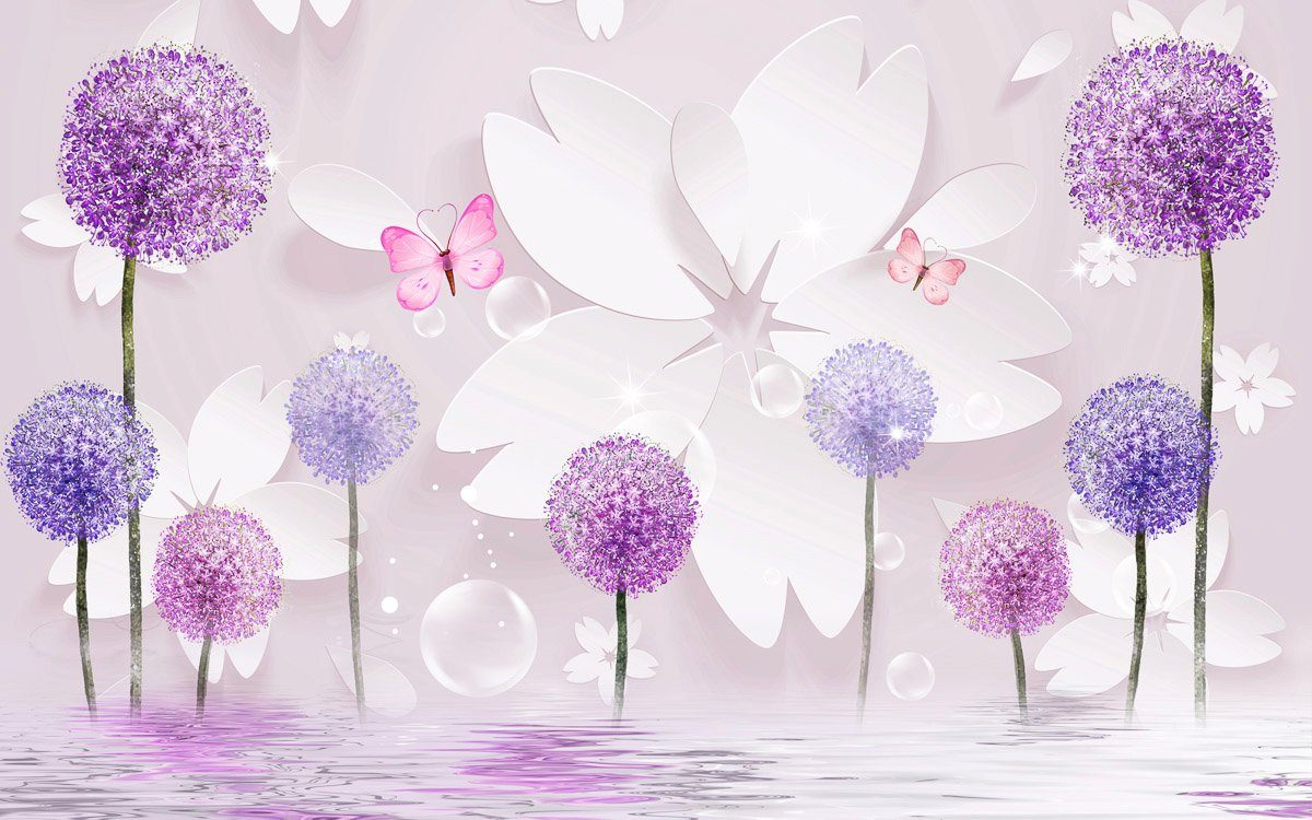 Papermoon Fototapete Muster mit Blumen und Wasser