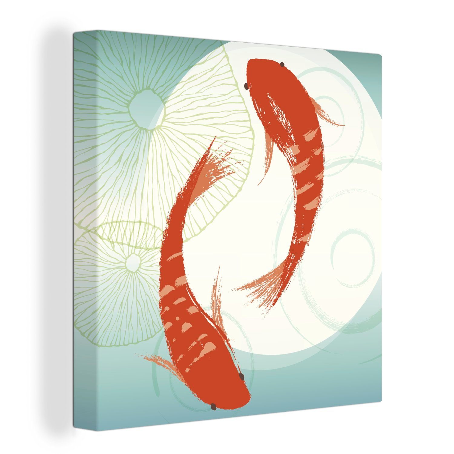 OneMillionCanvasses® Leinwandbild Chinesisch - Illustration - Koi Karpfen, (1  St), Leinwand Bilder für Wohnzimmer Schlafzimmer