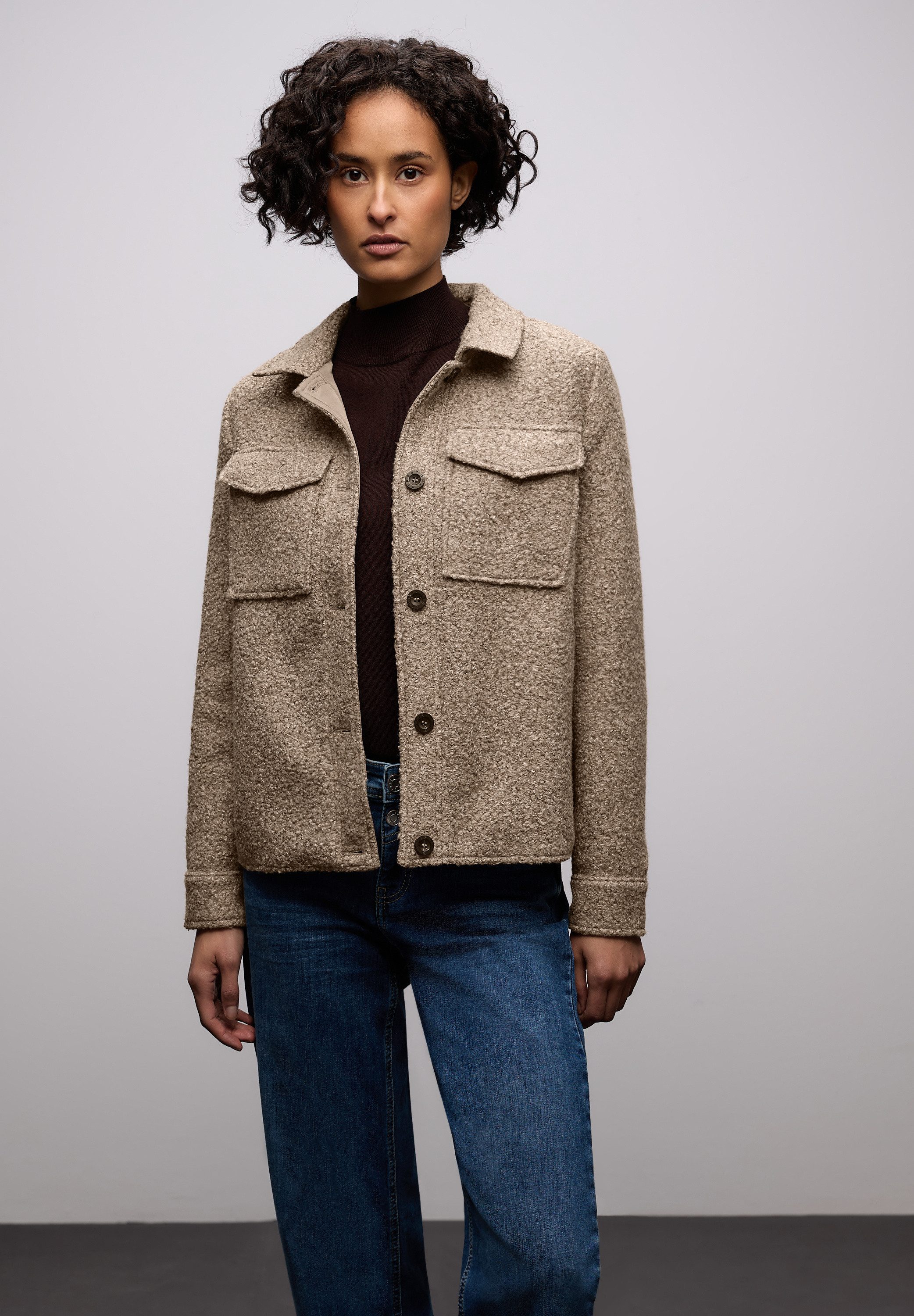 STREET ONE Blusenjacke Overshirt in Woll-Optik, mit Hemdkragen und Knopfleiste