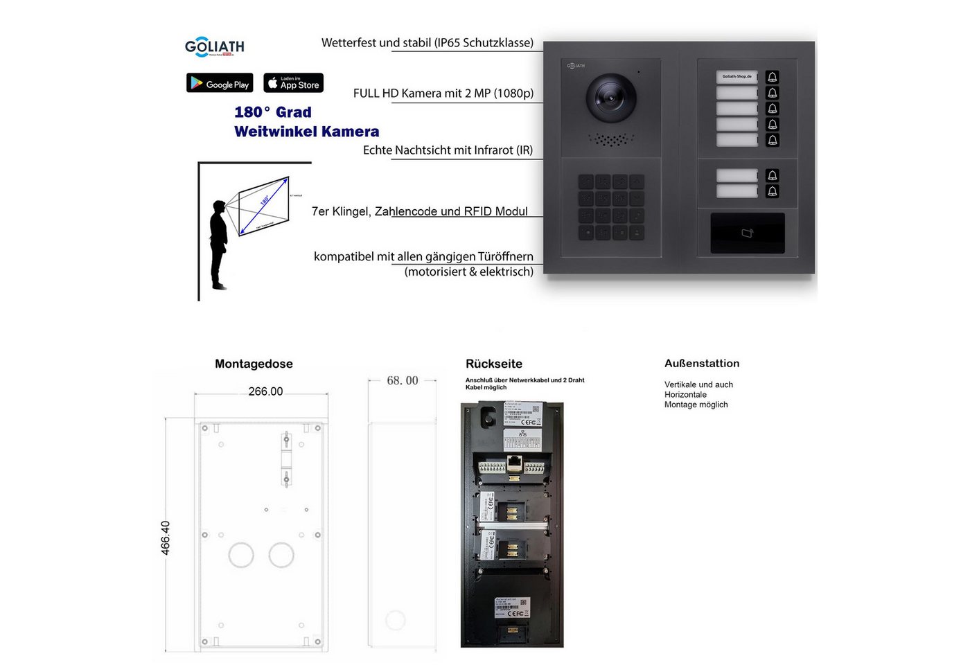 Thumbnail - Goliath Intercom Video-Türsprechanlage Goliath 2-Draht BUS Video Türsprechanlage: 7 Familienhaus, RFID, Zahle (Privat od...