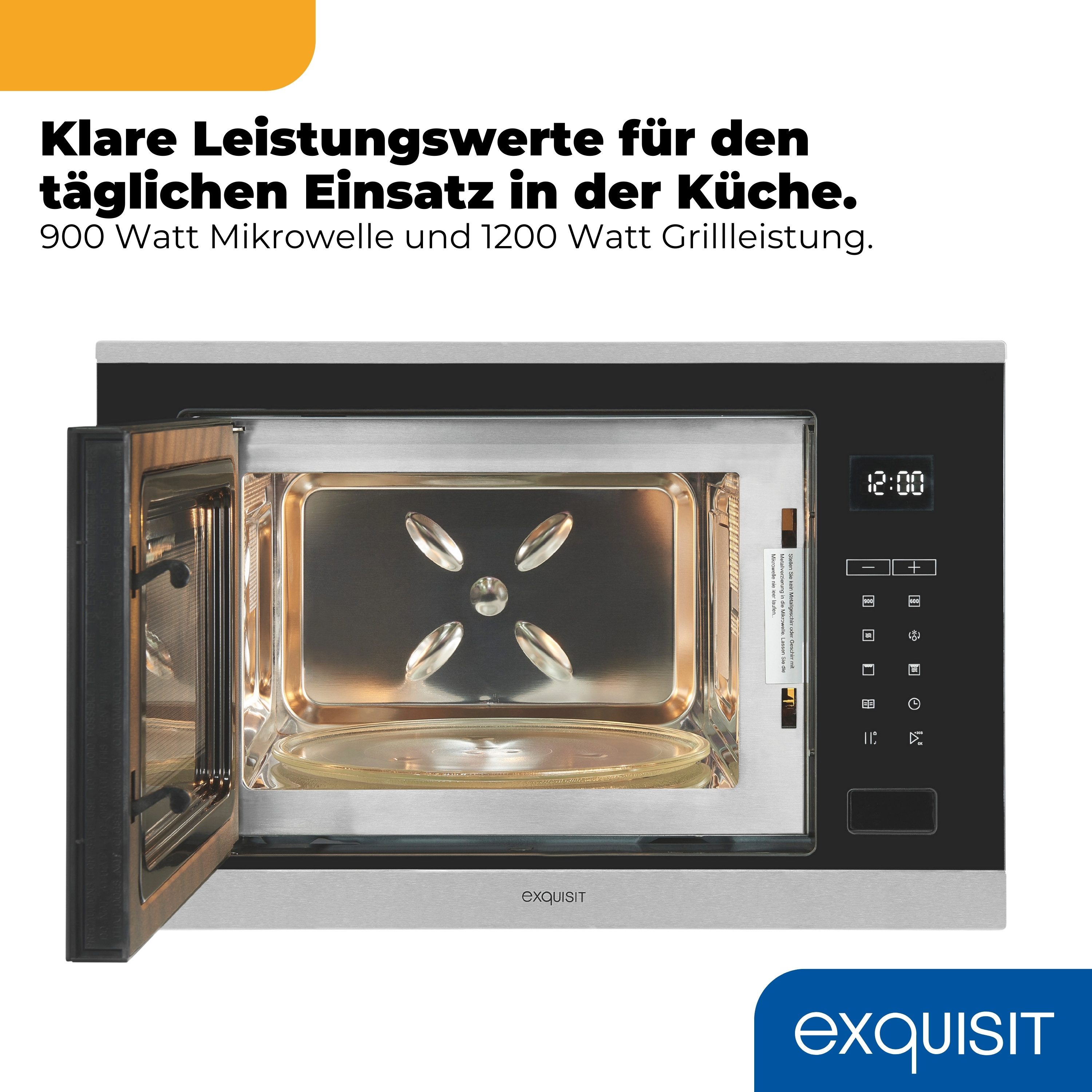exquisit Einbau-Mikrowelle EMW525-G-020, Grill, 25 l, 900 W Ausgangsleistung, 1200 W Grillleistung, 9 Leistungsstufen