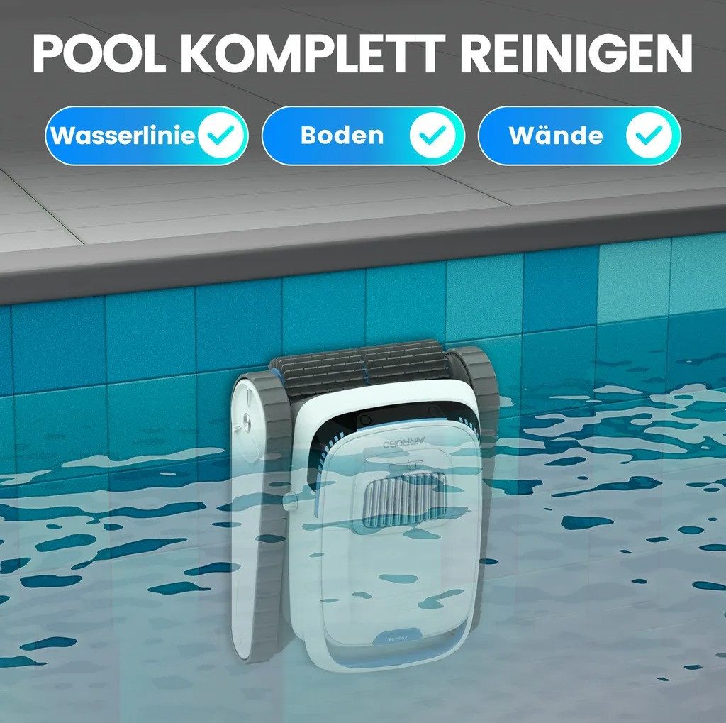 AIRROBO Poolroboter Akku Poolsauger für Boden, Wand, Kabellos Poolsauger bis 200m² Pools, 18.925 LPH/3 Motoren/120 Min Laufzeit für Aufstellpool & Einbaupool
