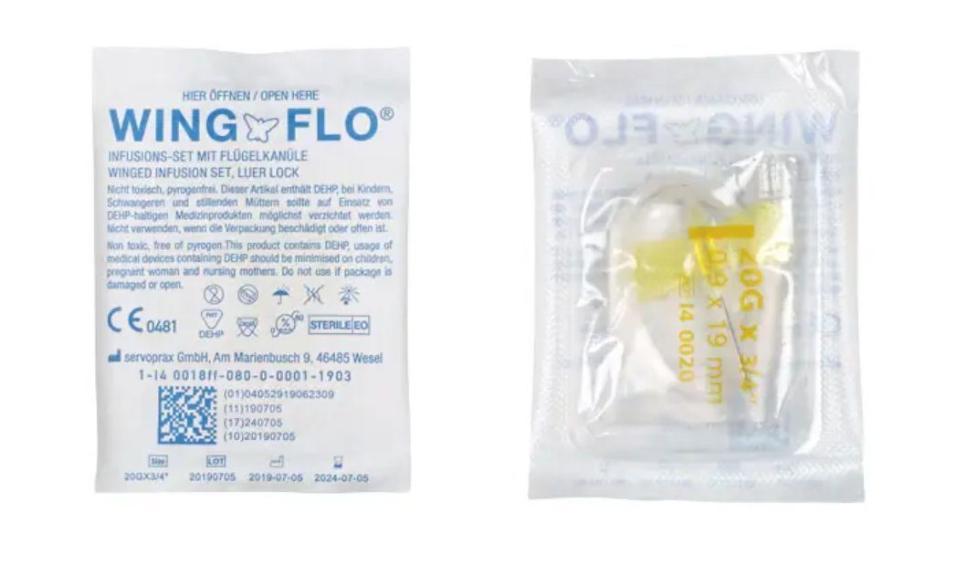Wing-Flo Erste-Hilfe-Set Wing-Flo Flügelkanülen Simple Anwendung, Venenschutz, Luer Lock, weich, (Spar-Set, Blutabnahme, Infusionen, 50 St), 30cm Schlauch, knickstabil, geringeres Venentrauma