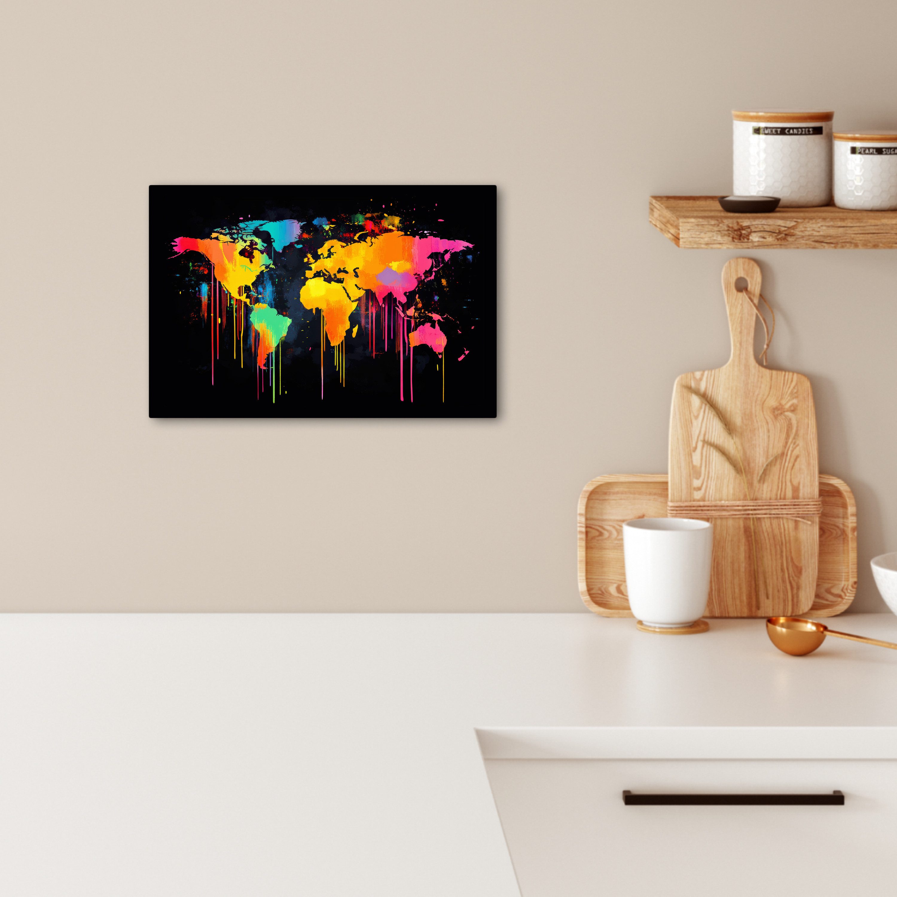 OneMillionCanvasses® Leinwandbild Weltkarte - Farbe - Bunt - Graffiti - Wel günstig online kaufen